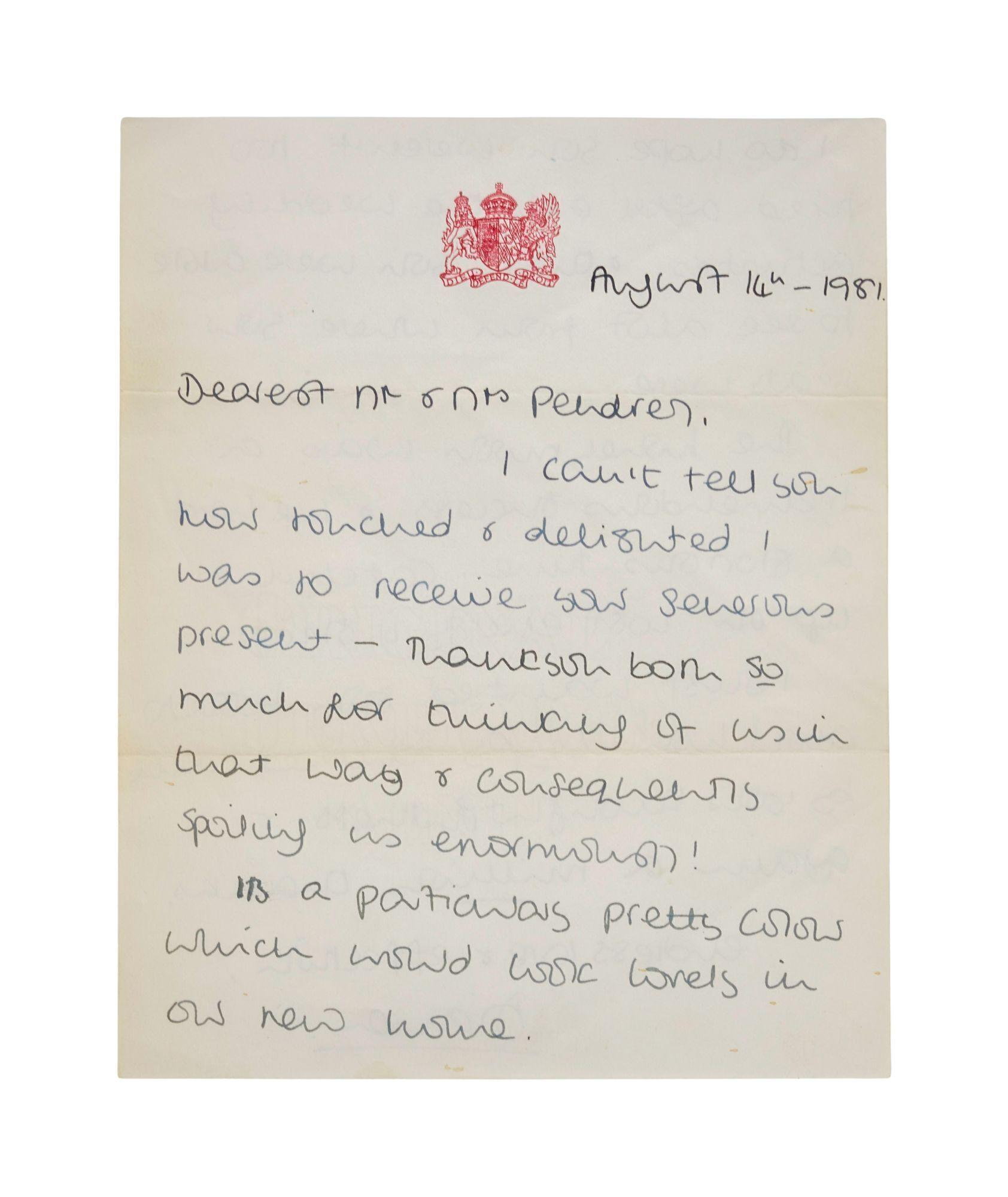 Princess Diana | August 1981 Handwritten Letter