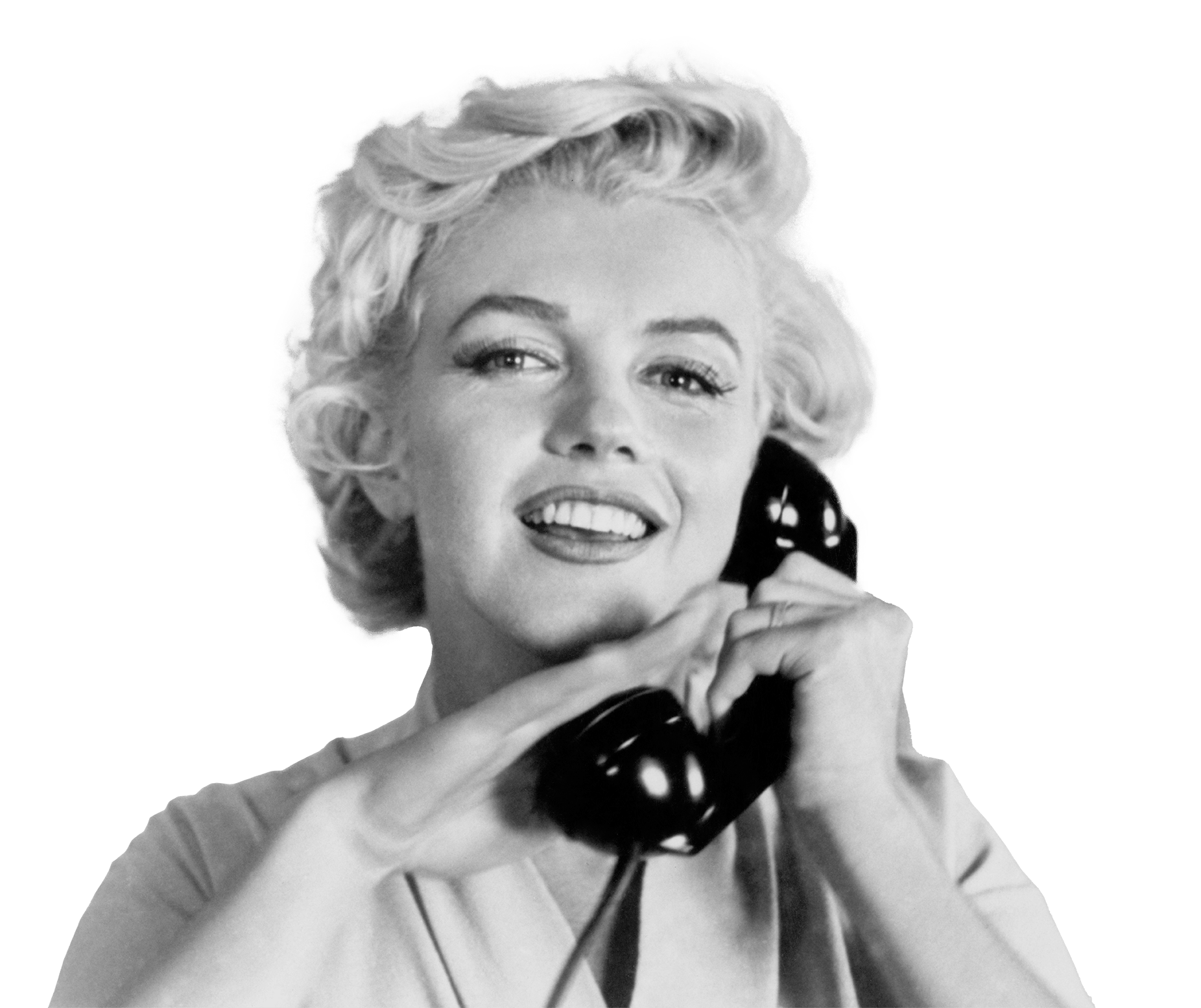 Photo of Marilyn Monroe holding a phone reciever