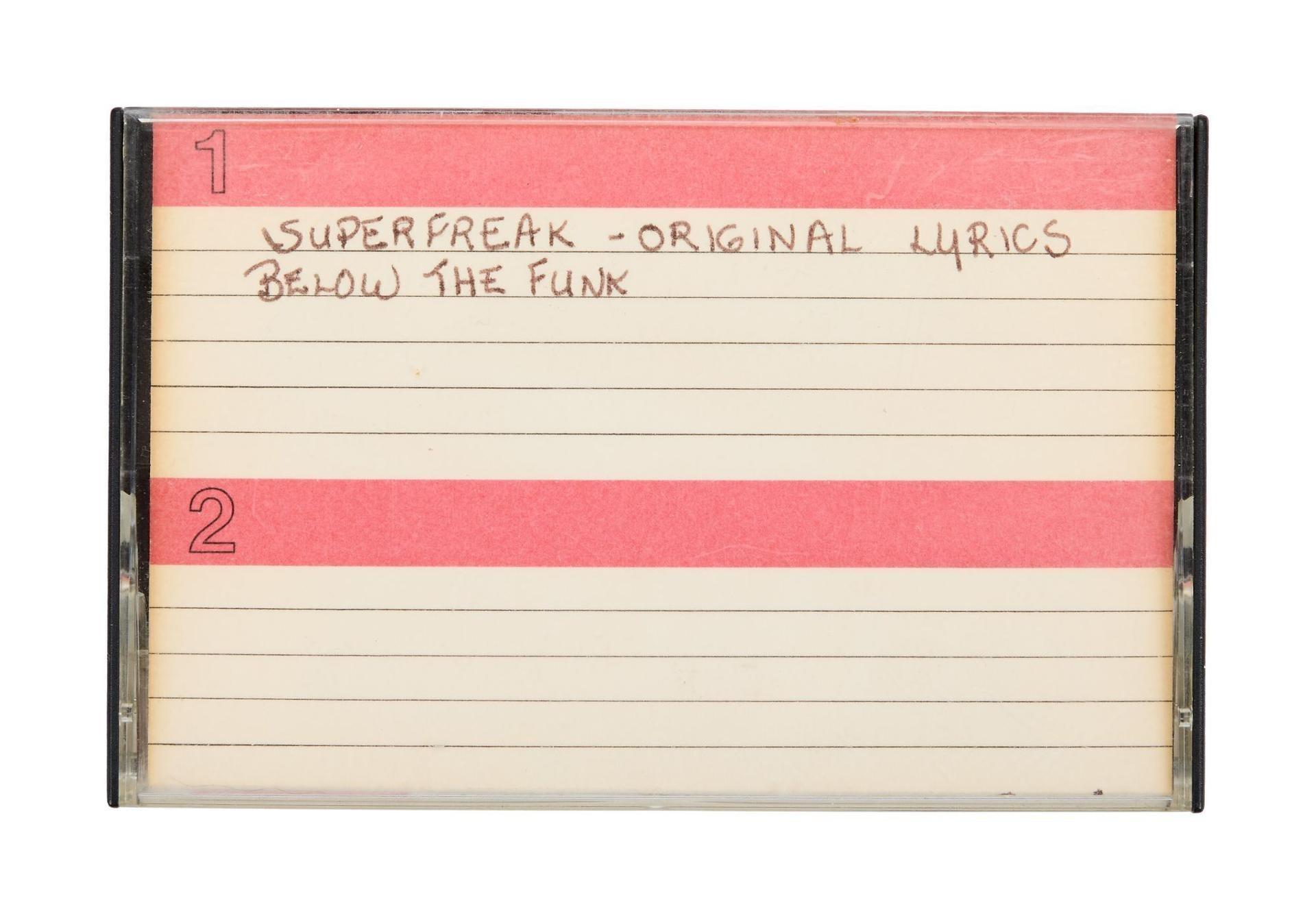 a cassette tape with original lyrics to rick james super freak