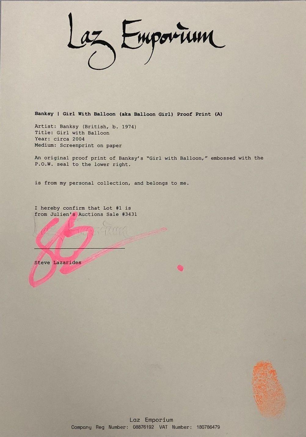 banksy letter of authenticity