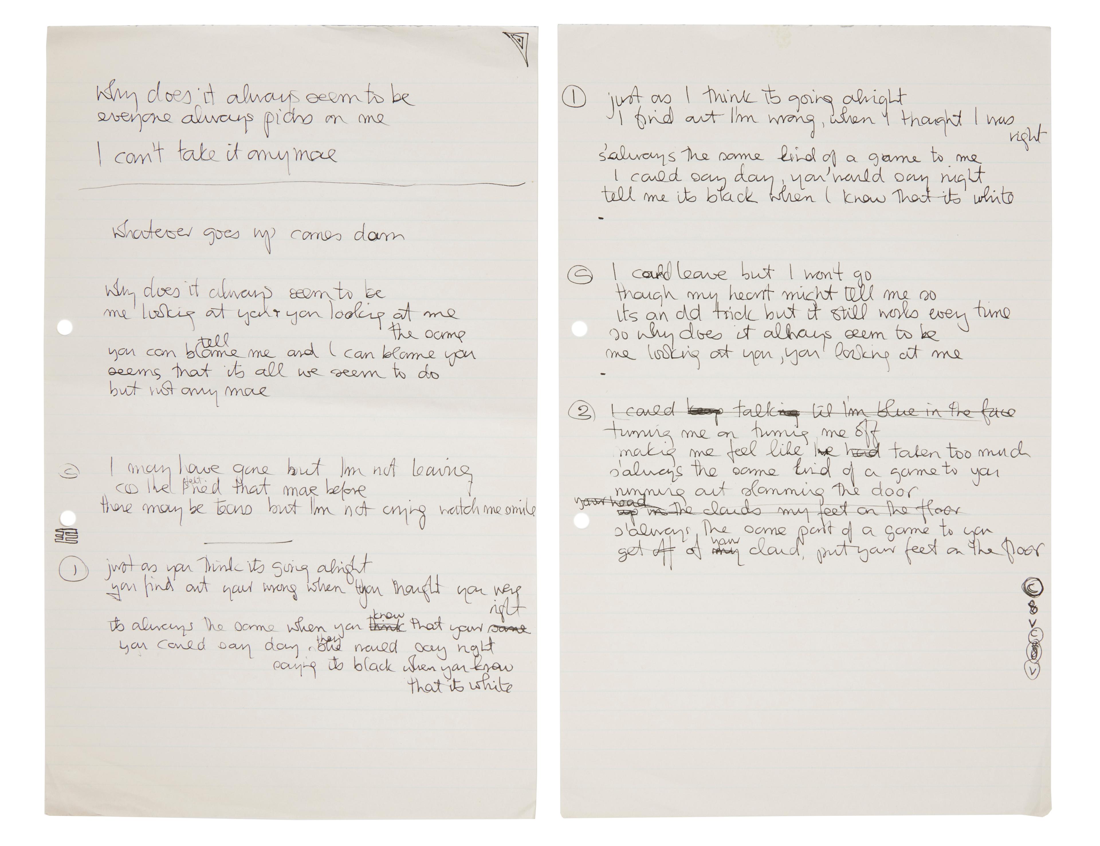 Genesis “That’s All” Handwritten Working Lyrics Genesis “That’s All” Handwritten Working Lyrics