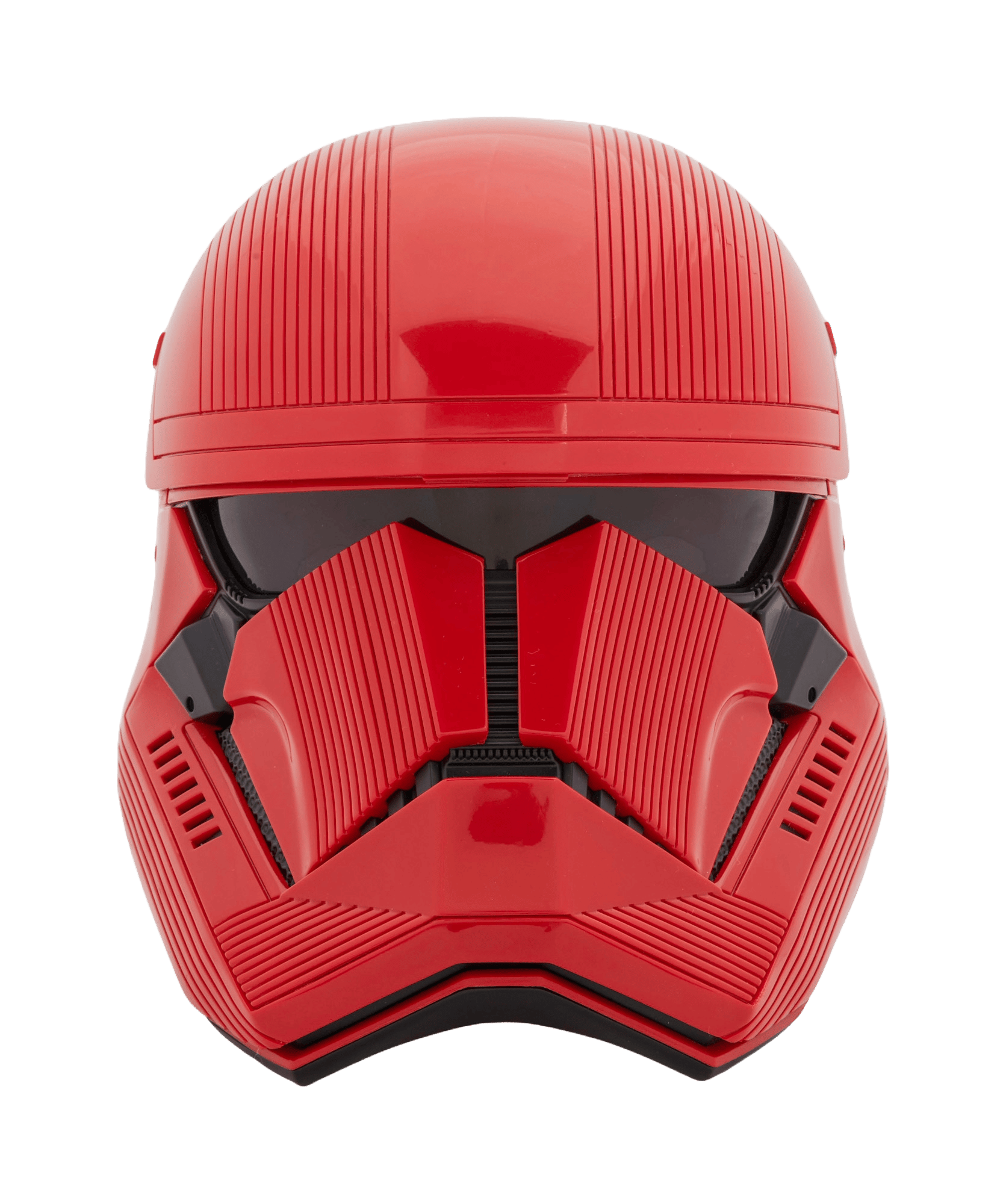 a red storm trooper helmet with a white background