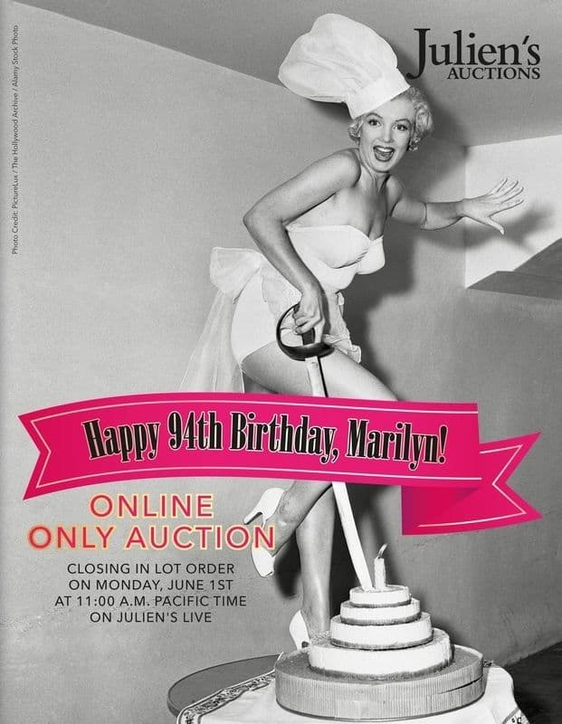 A Julien's Auctions poster for Marilyn Monroe's 94th birthday