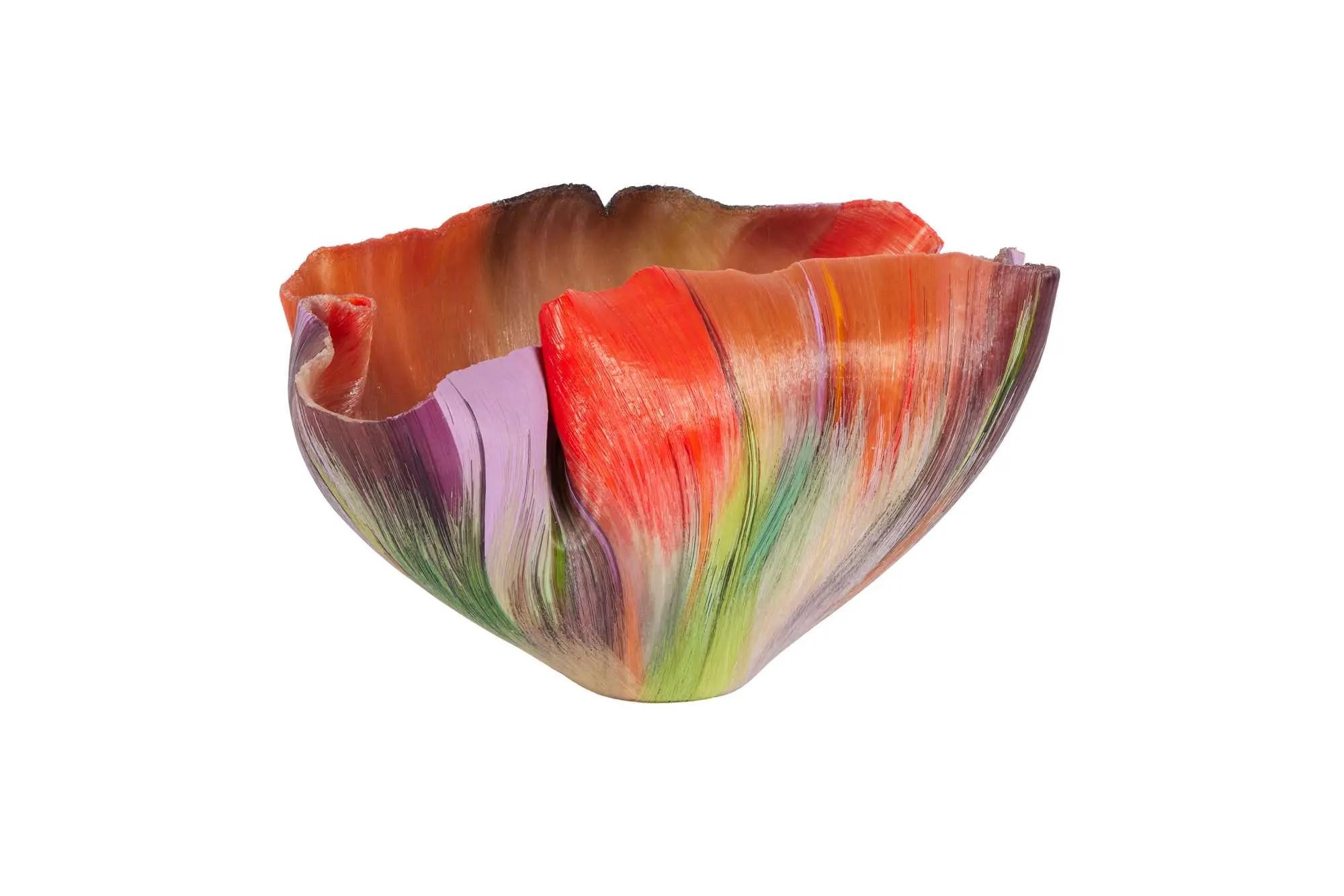 Lot #637  Jerry Weintraub Mary Ann “Toots” Zynsky Multicolor File-De-Verre Bowl with Lavender Interior