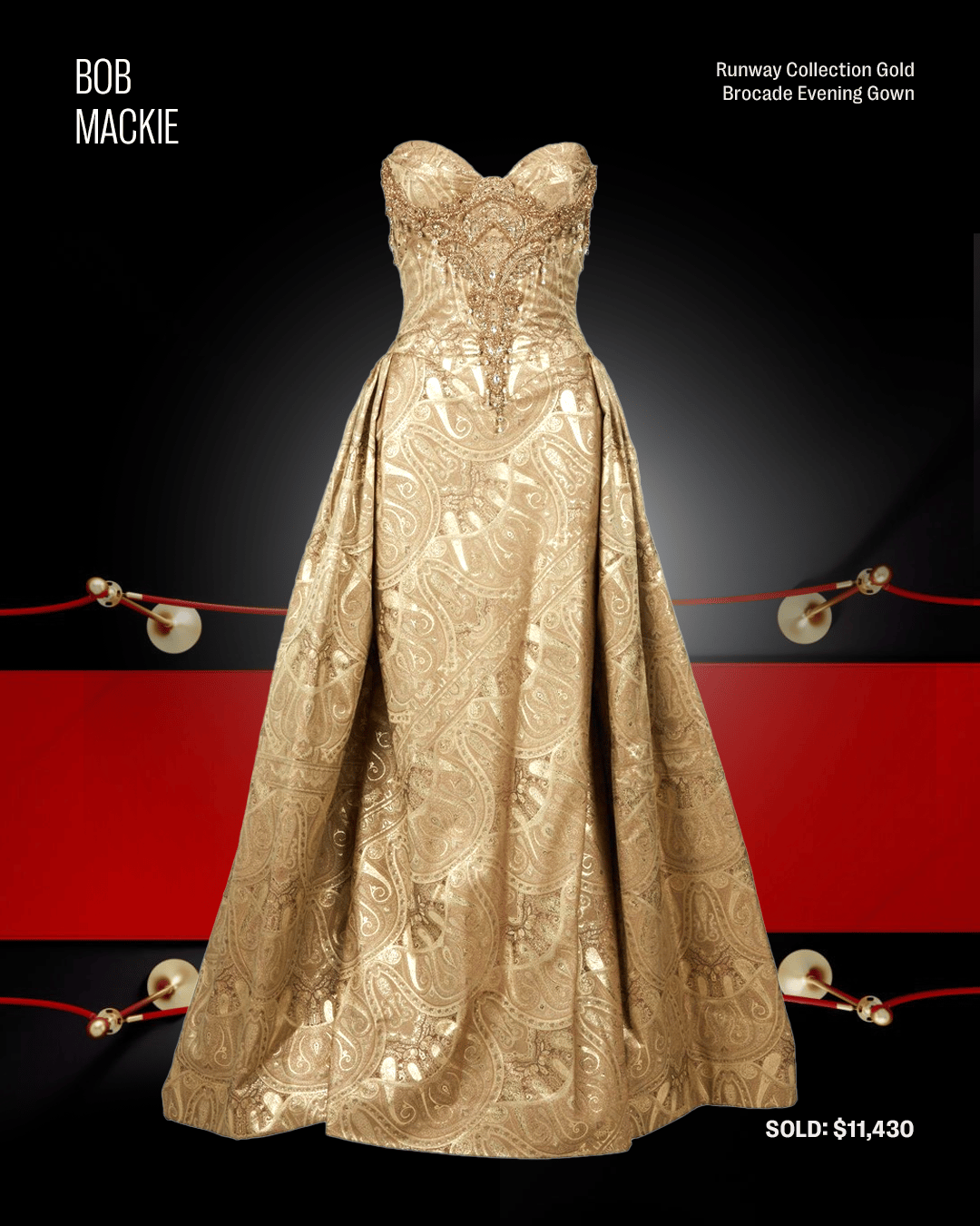 bob mackie runway collection gold brocade evening gown sold for $ 11,430