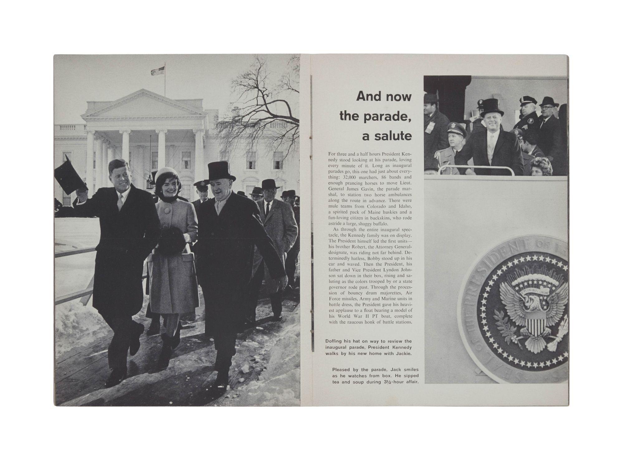 a book is open to a page that says and now the parade , a salute
