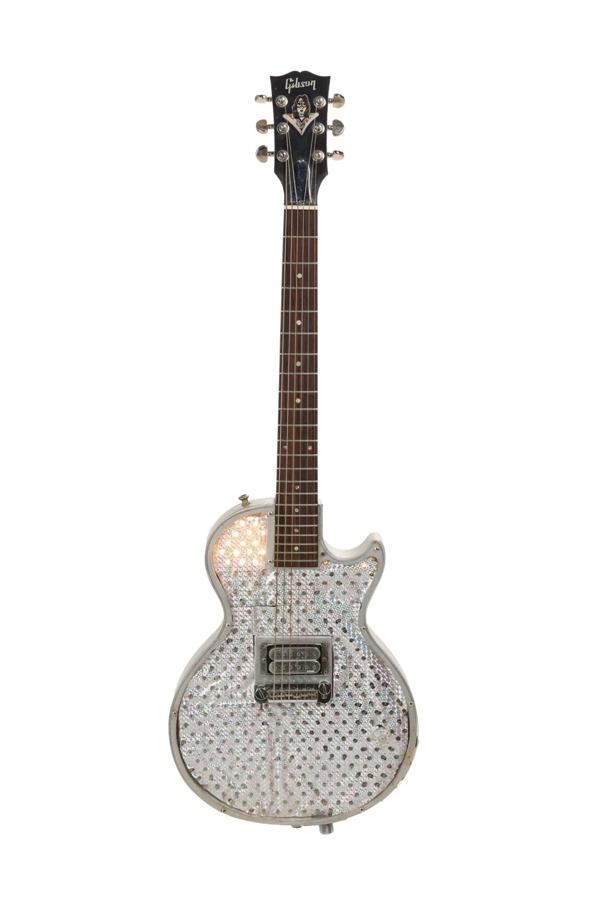 Lot #514. KISS | Ace Frehley’s Stage Played 1996 KISS Reunion Tour Light Show Sanchez Custom Gibson Les Paul Jr, Silver Sparkle Metallic Lot #514 KISS Ace Frehley’s Stage Played 1996 KISS Reunion Tour Light Show Sanchez Custom Gibson Les Paul Jr, Silver Sparkle Metallic