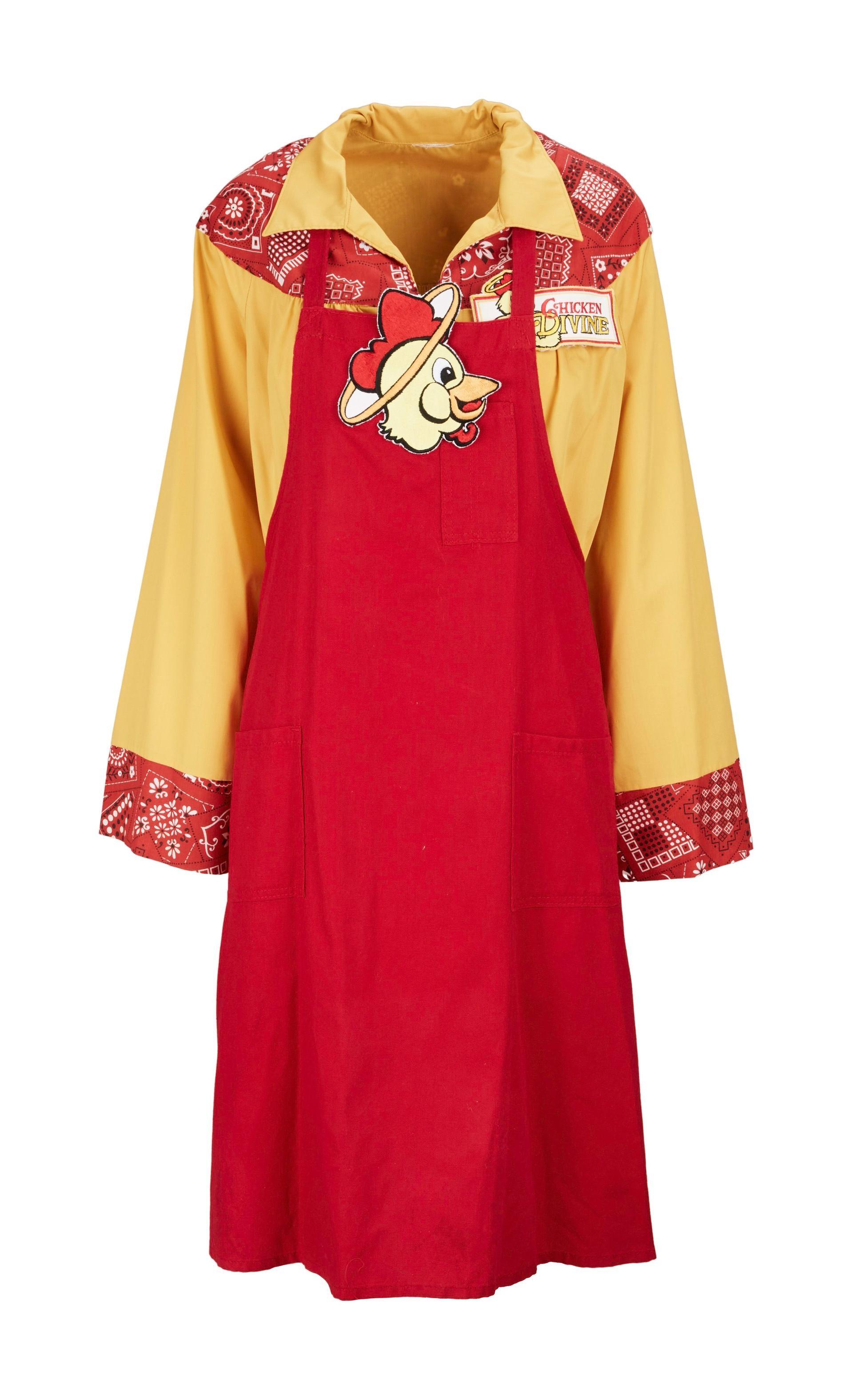a red and yellow waitress uniform