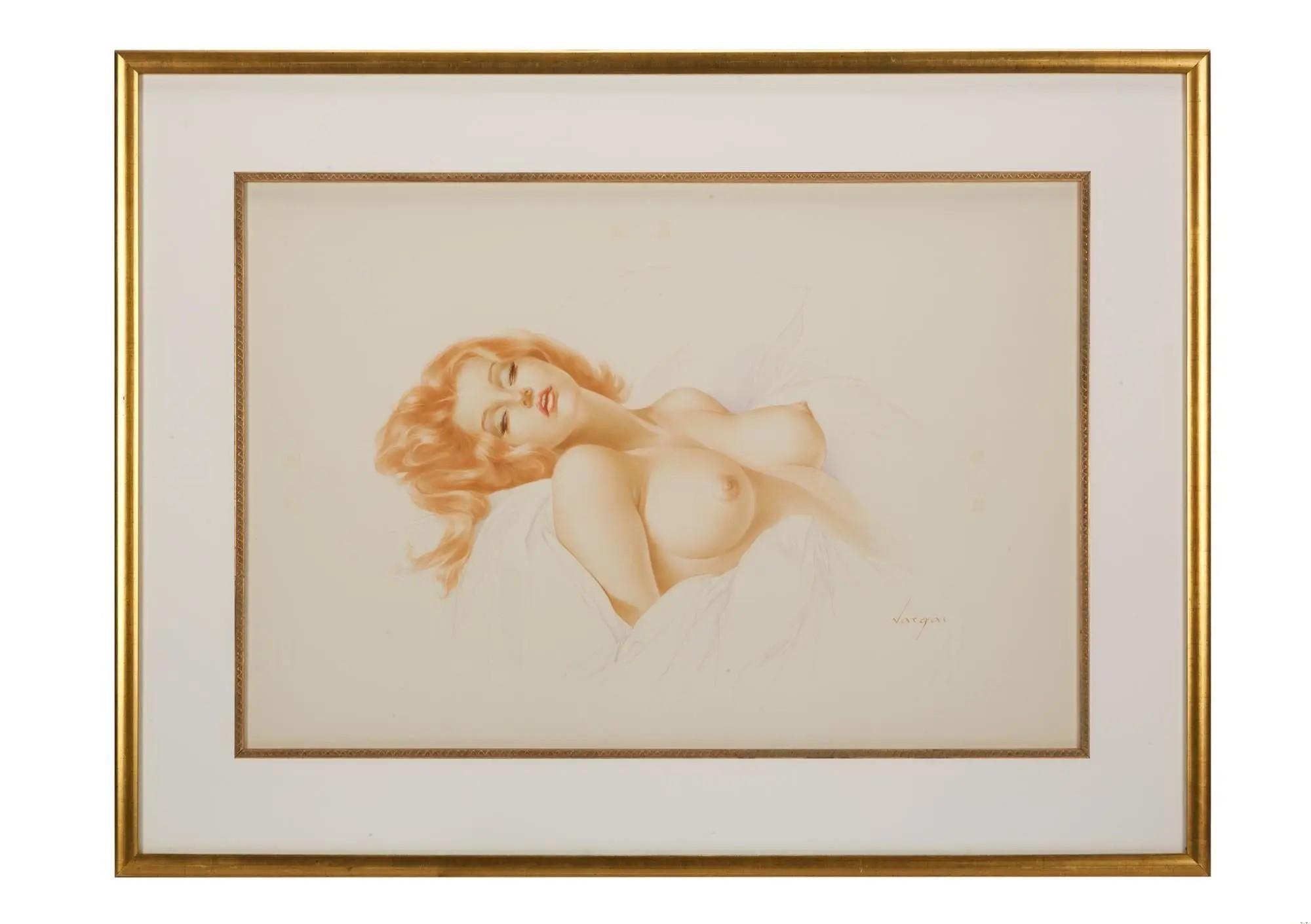 Playboy Alberto Vargas Girl Pinup January 1969 Watercolor Drawing