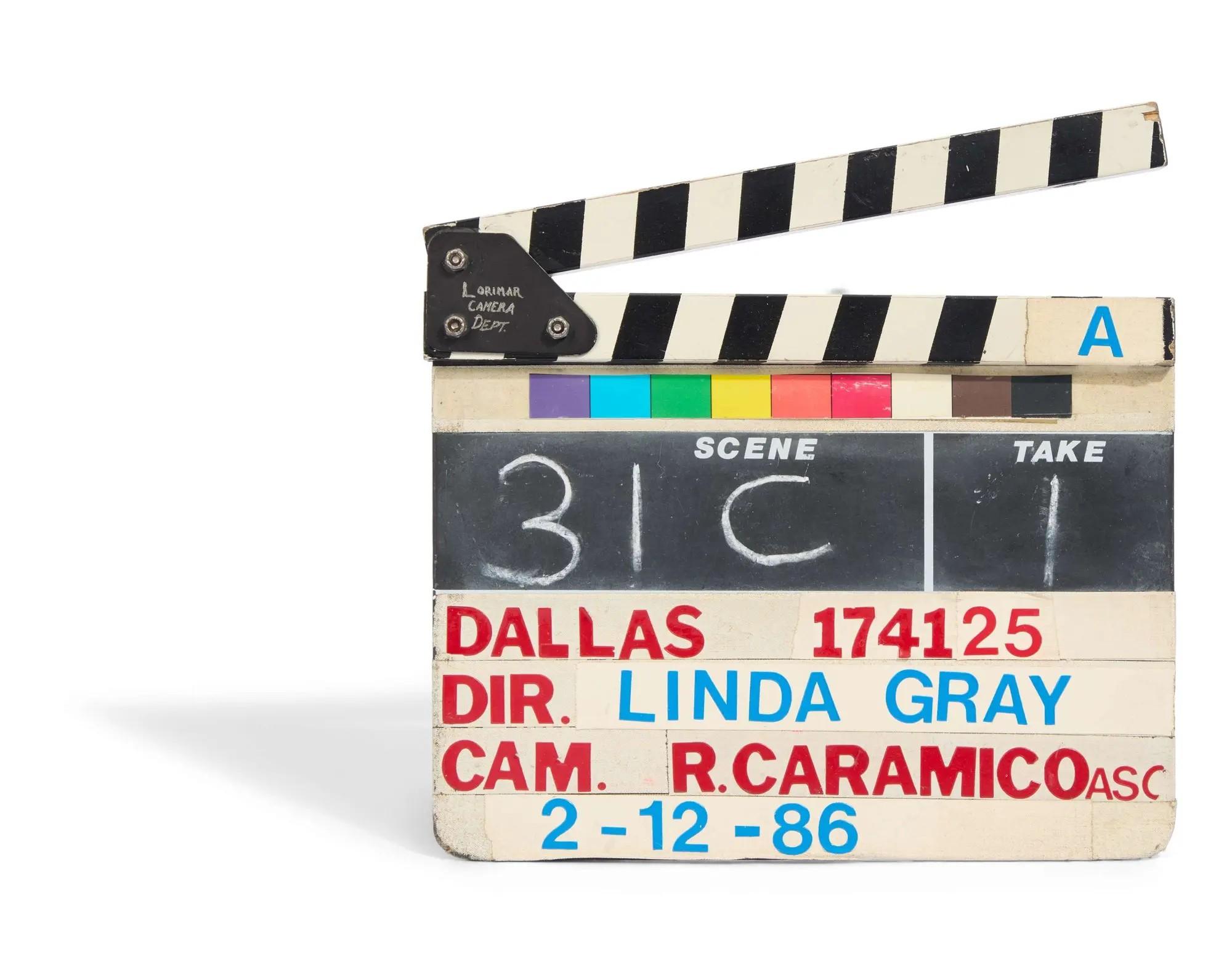 Lot #70  Linda Gray 1986 “Dallas” Clapperboard for First Episode Directed by Gray