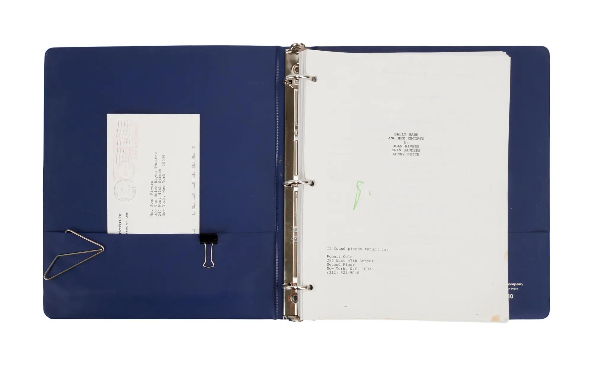 Lot #51 | "Sally Marr...and Her Escorts" Annotated Working Script and Tony Nomination Letter Lot 51 Joan Rivers "Sally Marr...and Her Escorts" Annotated Working Script and Tony Nomination Letter