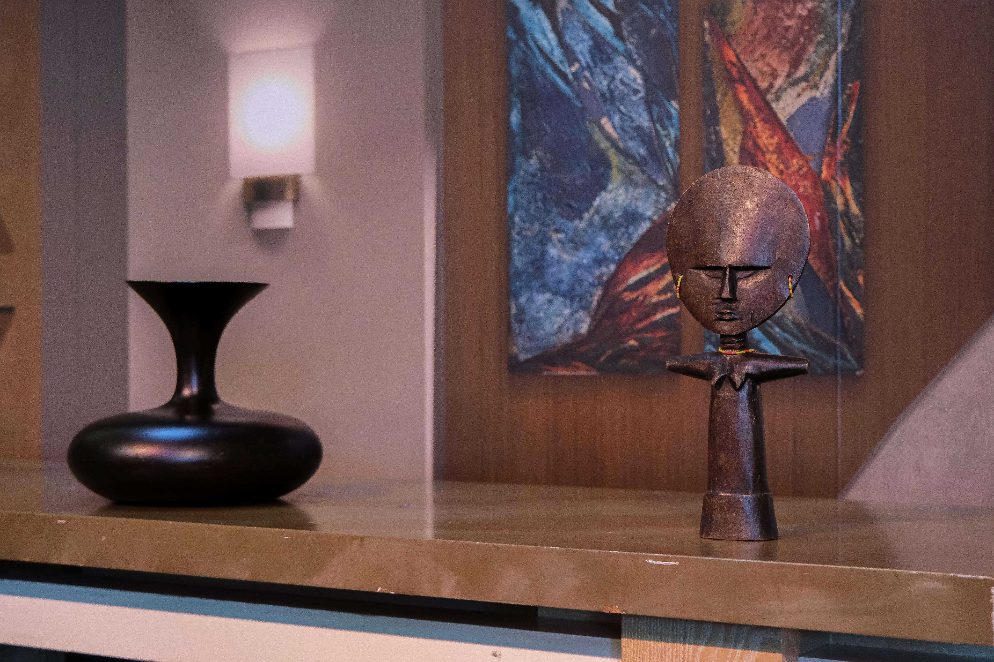 sculptures sitting on a table