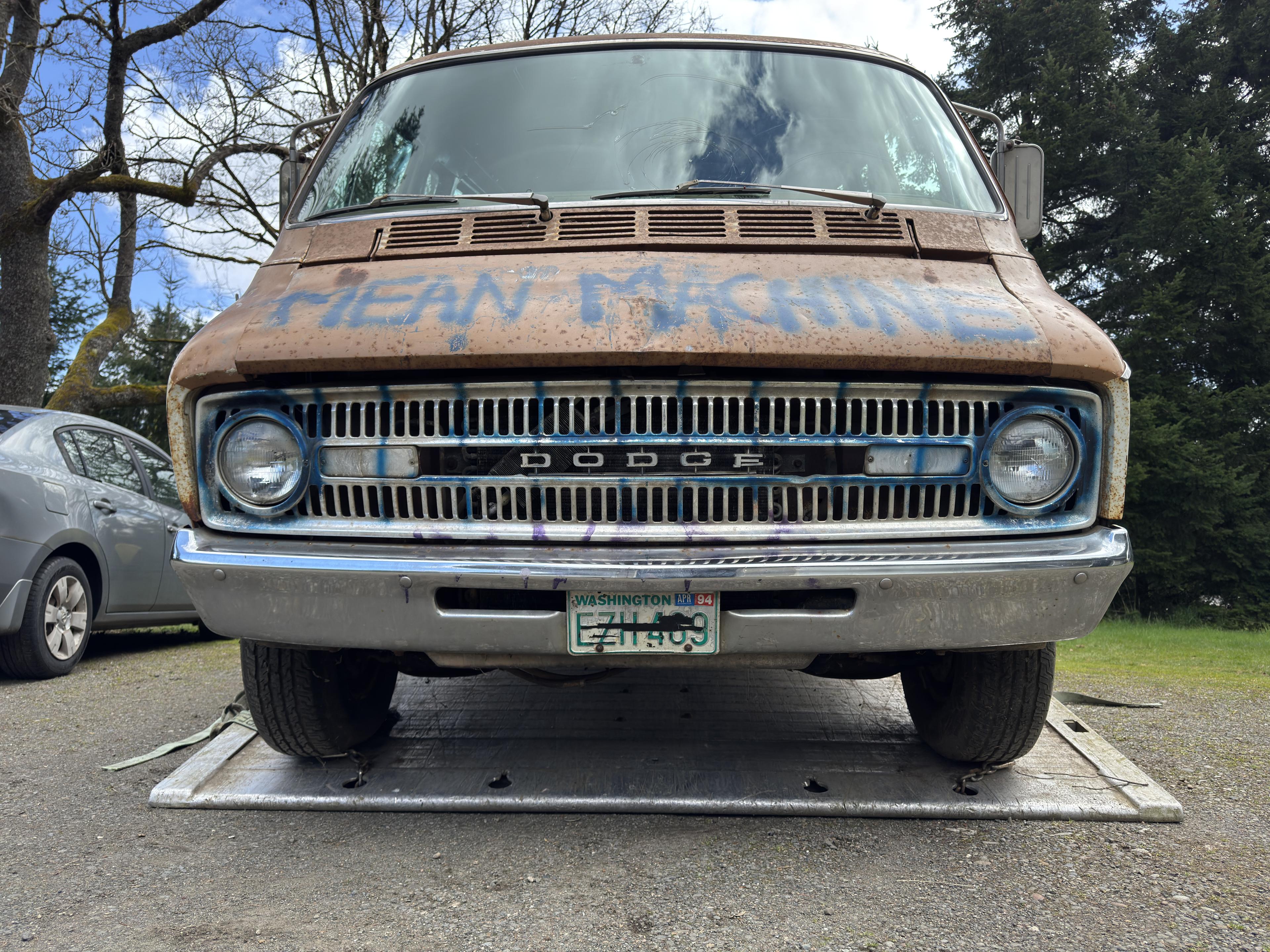 the front of a dodge van
