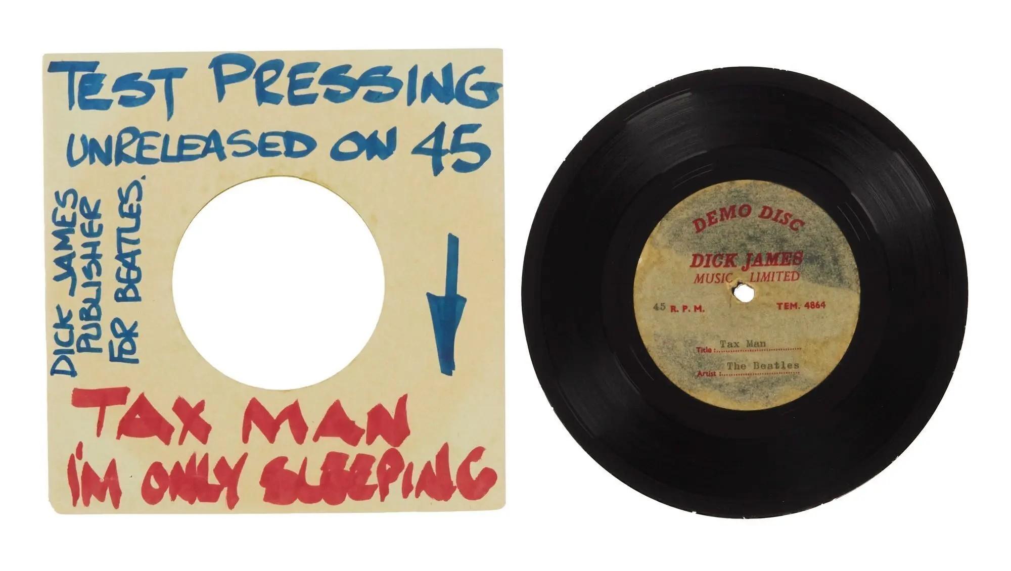 Lot #93. The Beatles | Dick James "I'm Only Sleeping / Tax Man" Acetate Record Lot #93 The Beatles Dick James "I'm Only Sleeping / Tax Man" Acetate Record