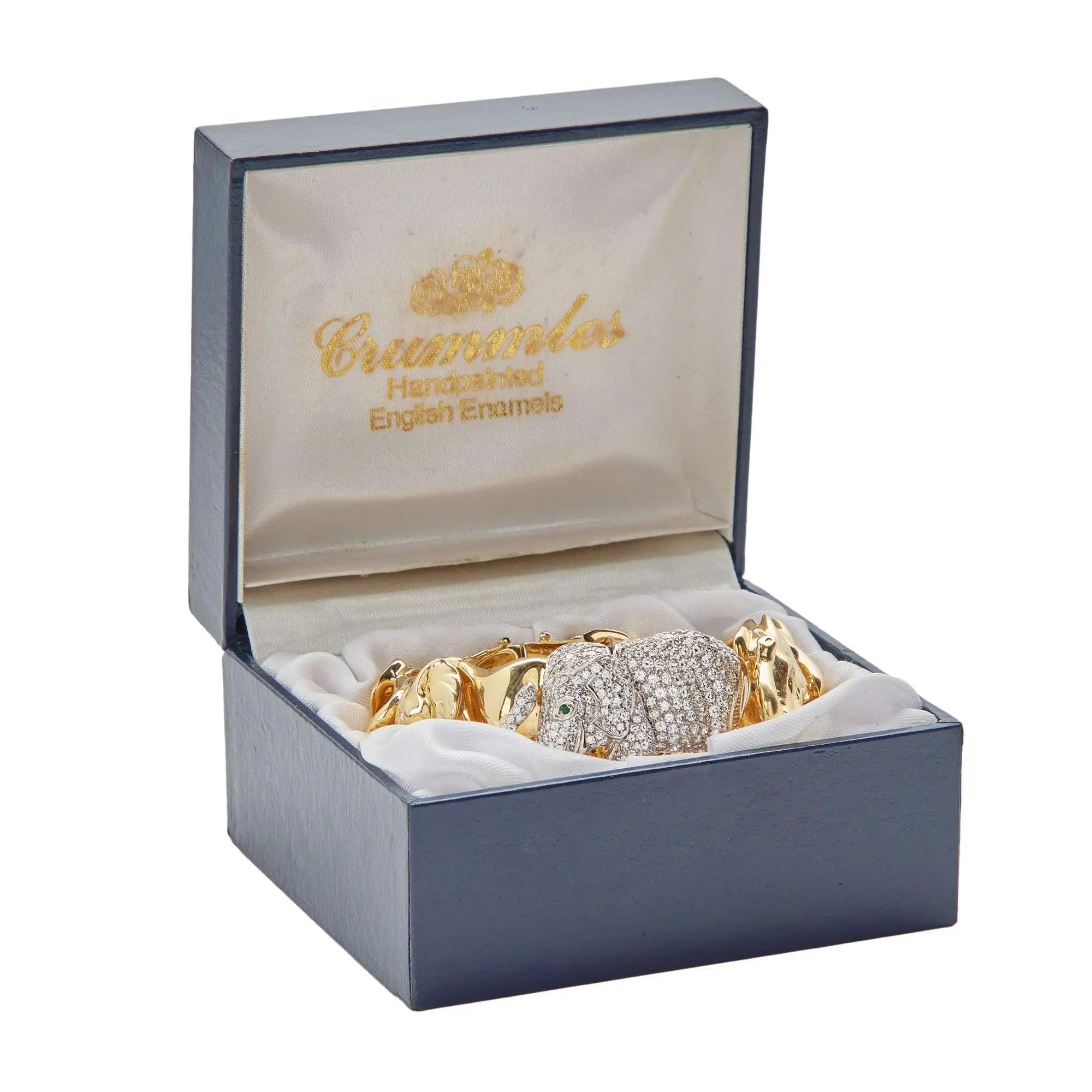 Lot #328  Jerry Weintraub 18K Yellow Gold and Diamond Elephant Bracelet