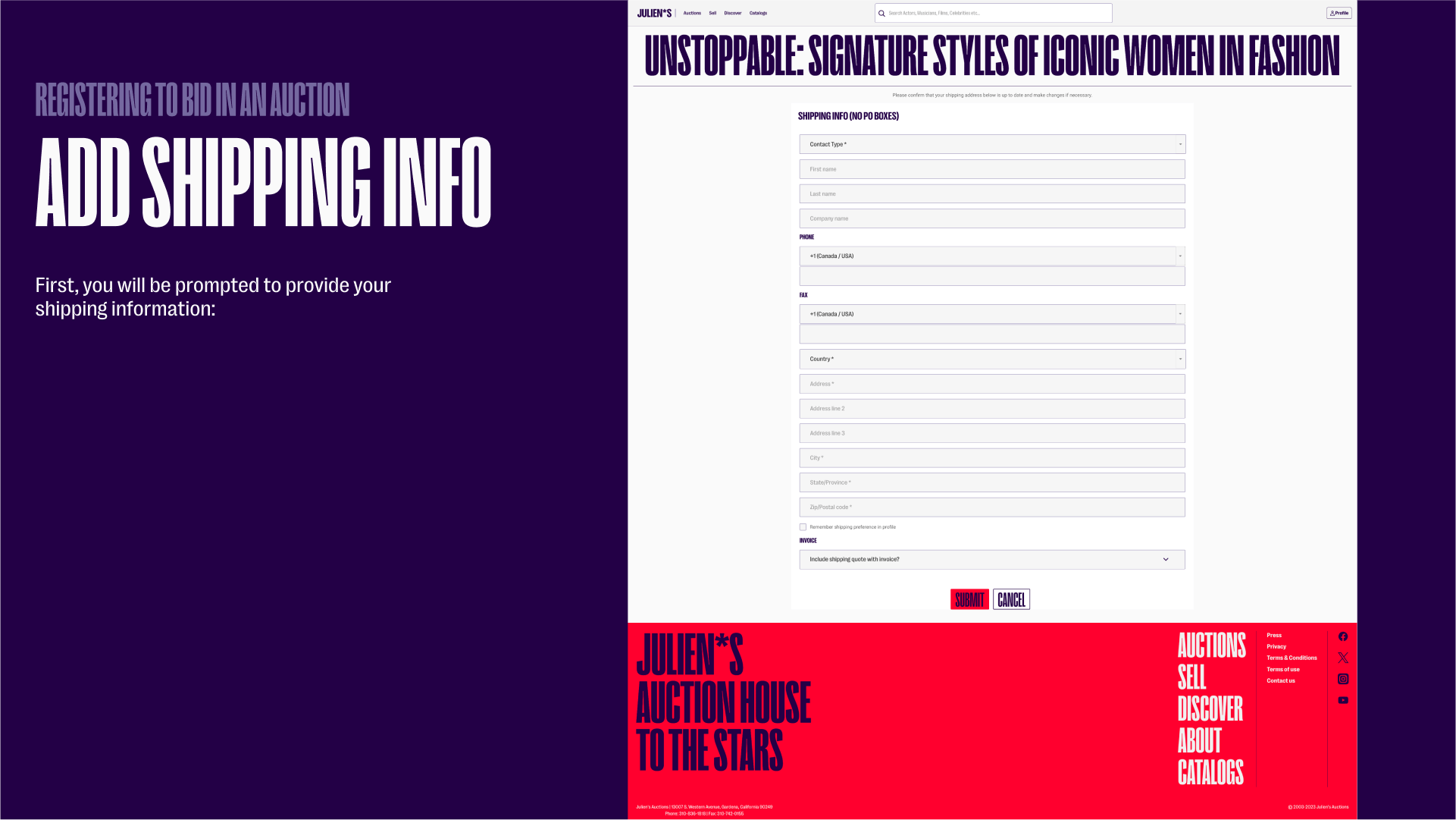 Adding your shipping info