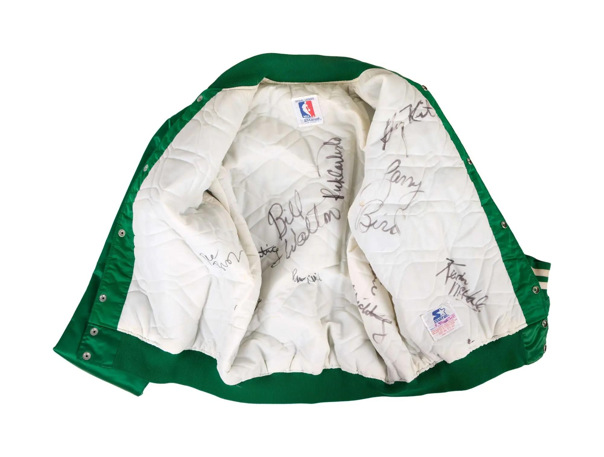 Lot #170 Lawrence “Ram Rod” Shurtliff Vintage 1985 Team-Signed Boston Celtics Jacket with Laminated Passes