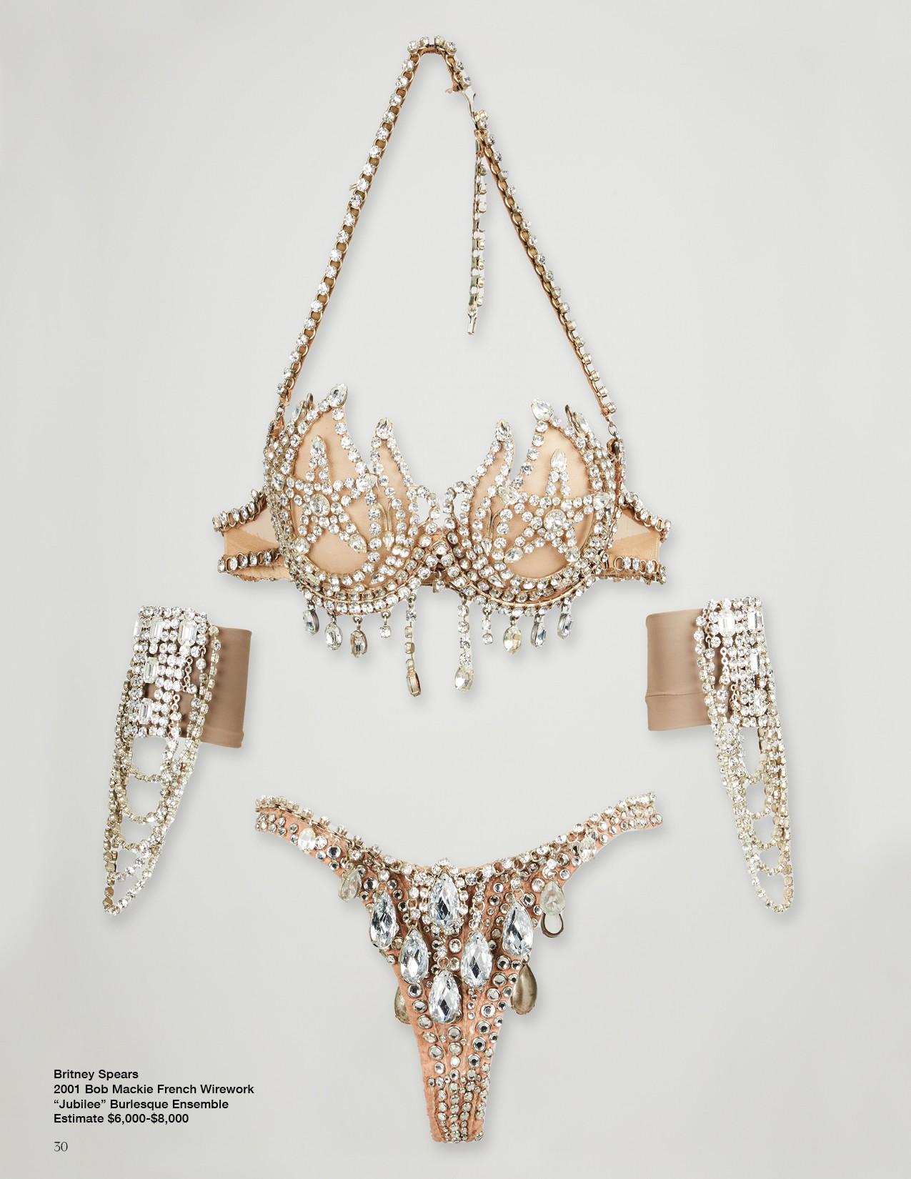 a bra and thong set with rhinestones and chains