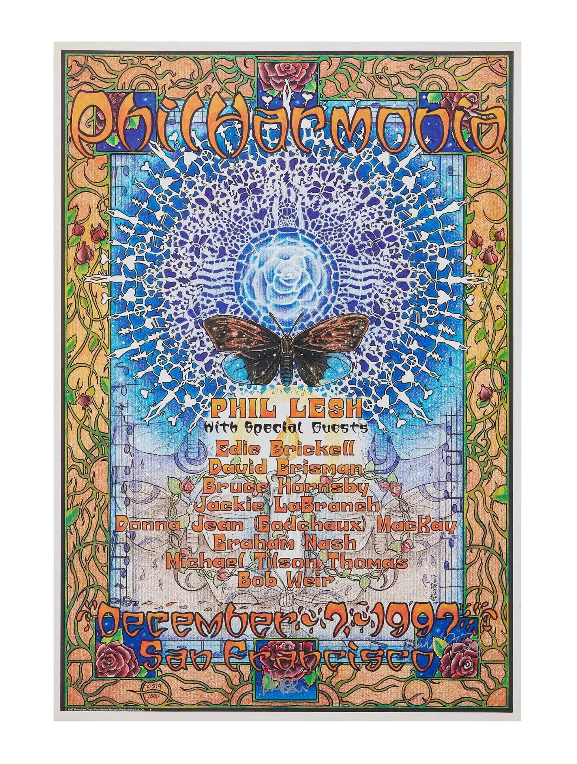 Lot #309  Phil Lesh 1997 Phil Lesh and Artist Michael Everet Signed “Philharmonia” Poster