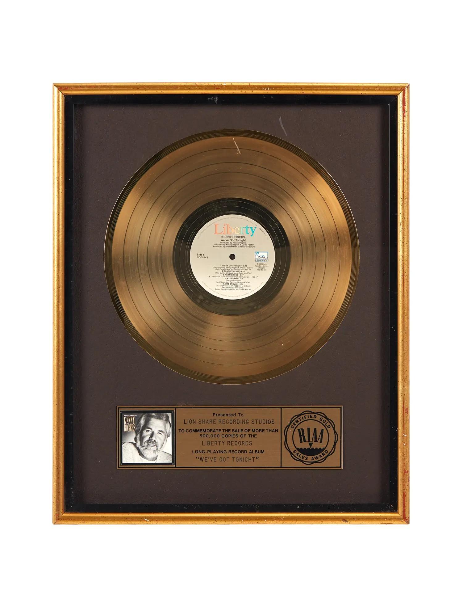 Lot 4 Kenny Rogers We've Got Tonight Gold Record Award