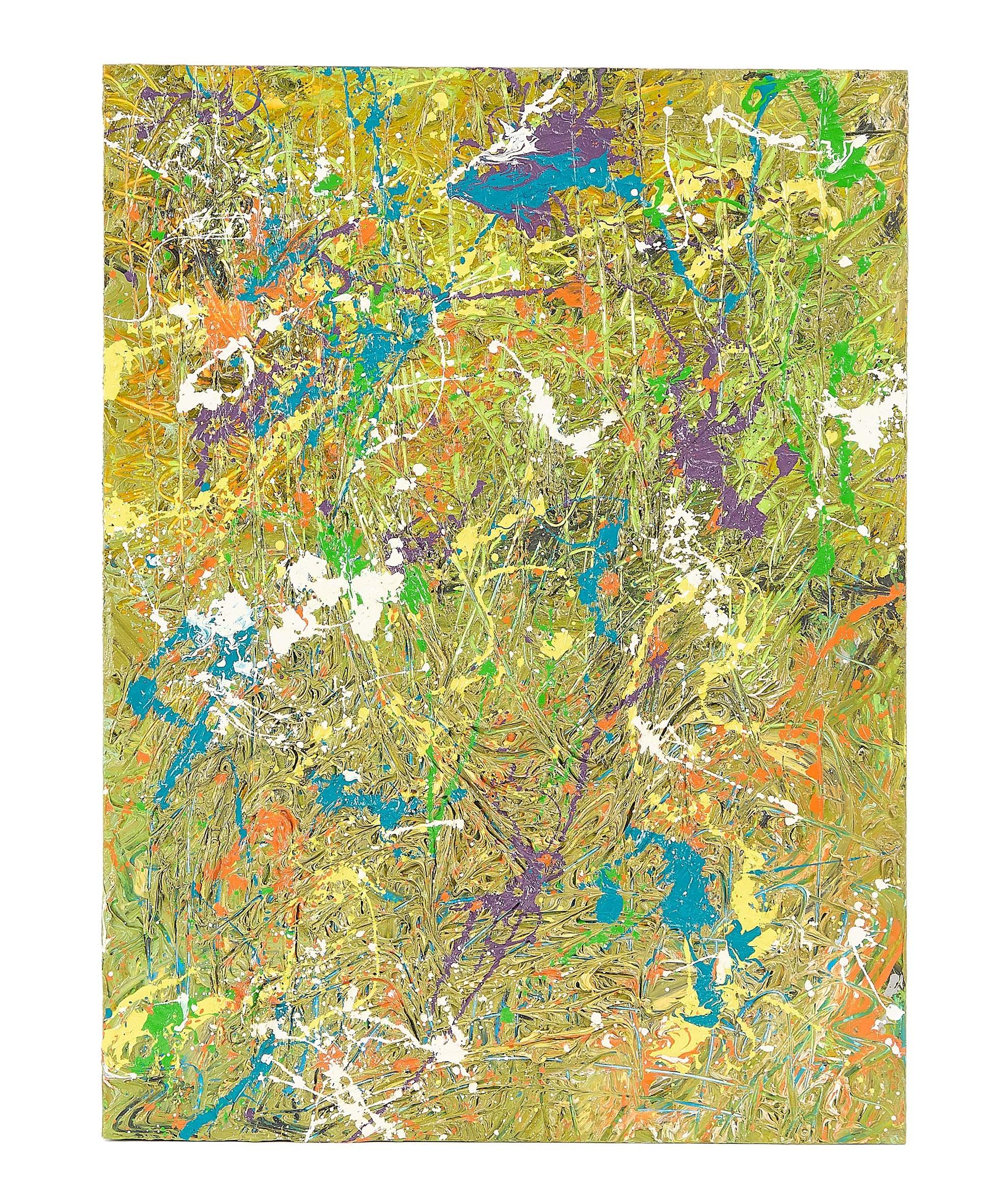 a colorful painting with a lot of paint splashes on a white background .