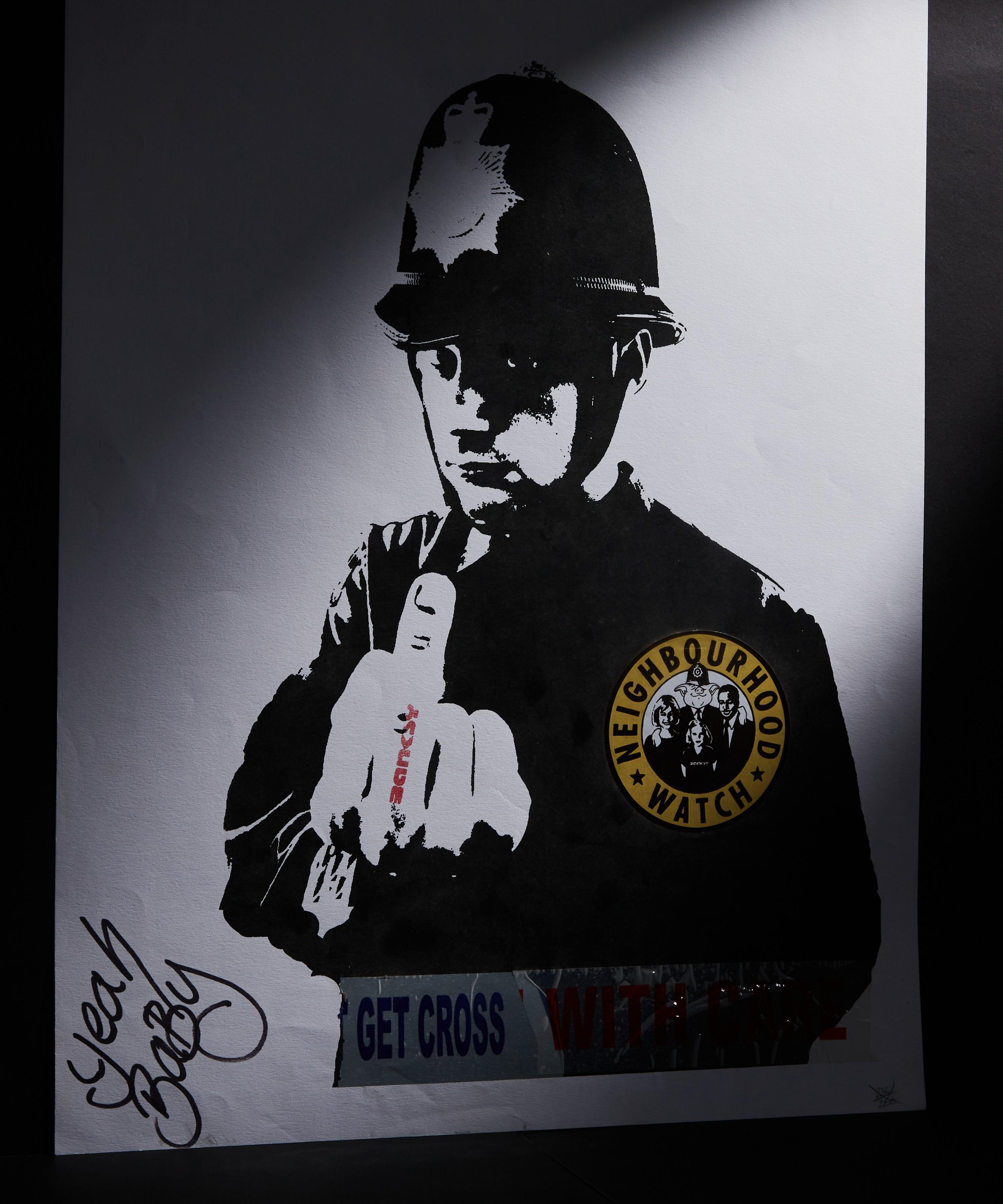 a drawing of a police officer with a patch that says neighbourhood watch