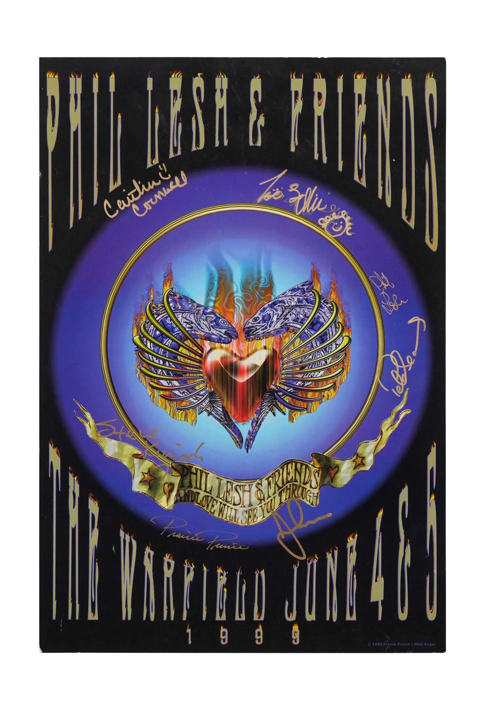 Lot #314  Phil Lesh and Friends 1999 Band Signed “Love Will See You Through” Warfield Poster