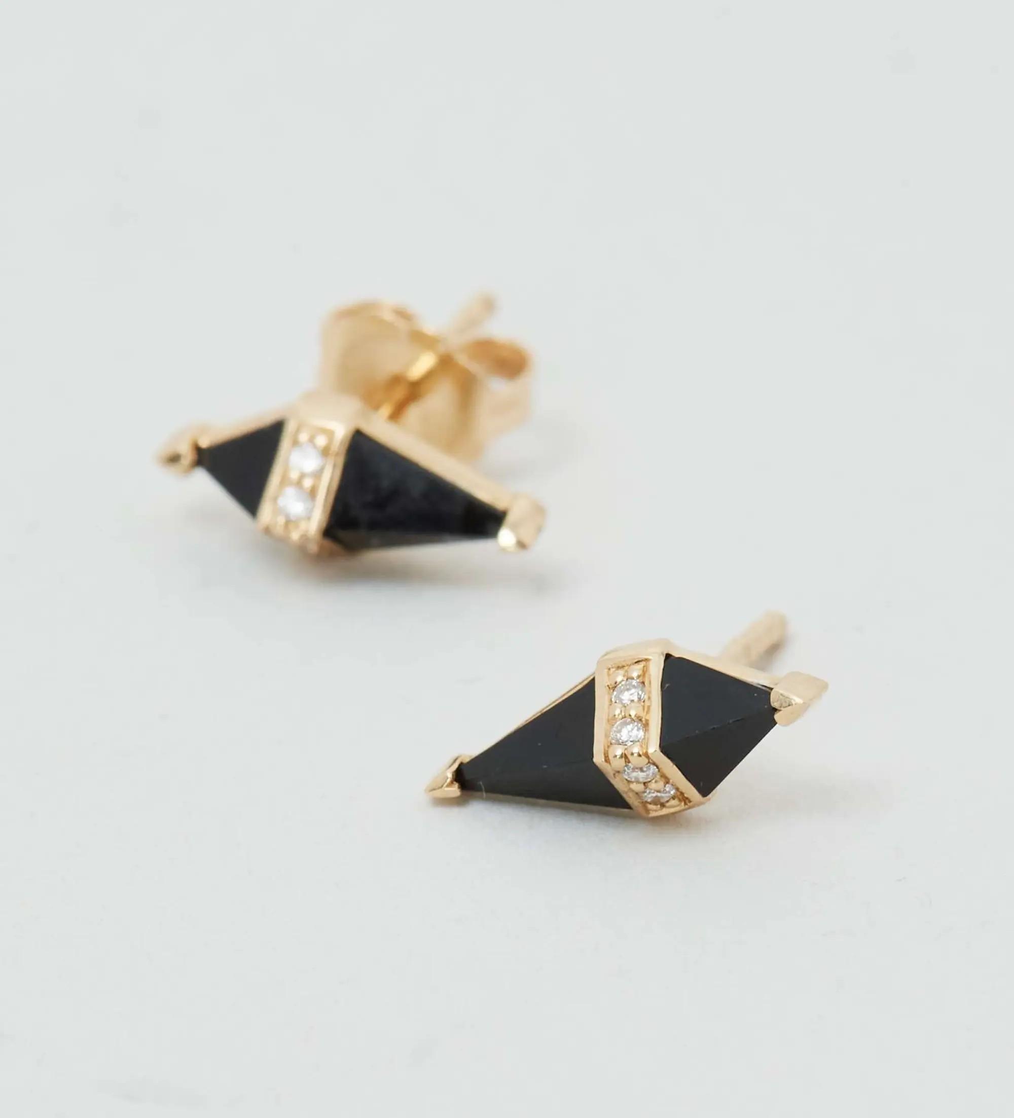 Lot #26 Gwyneth Paltrow  Sorellina 18K Yellow Gold Onyx and Diamond Ear Studs
