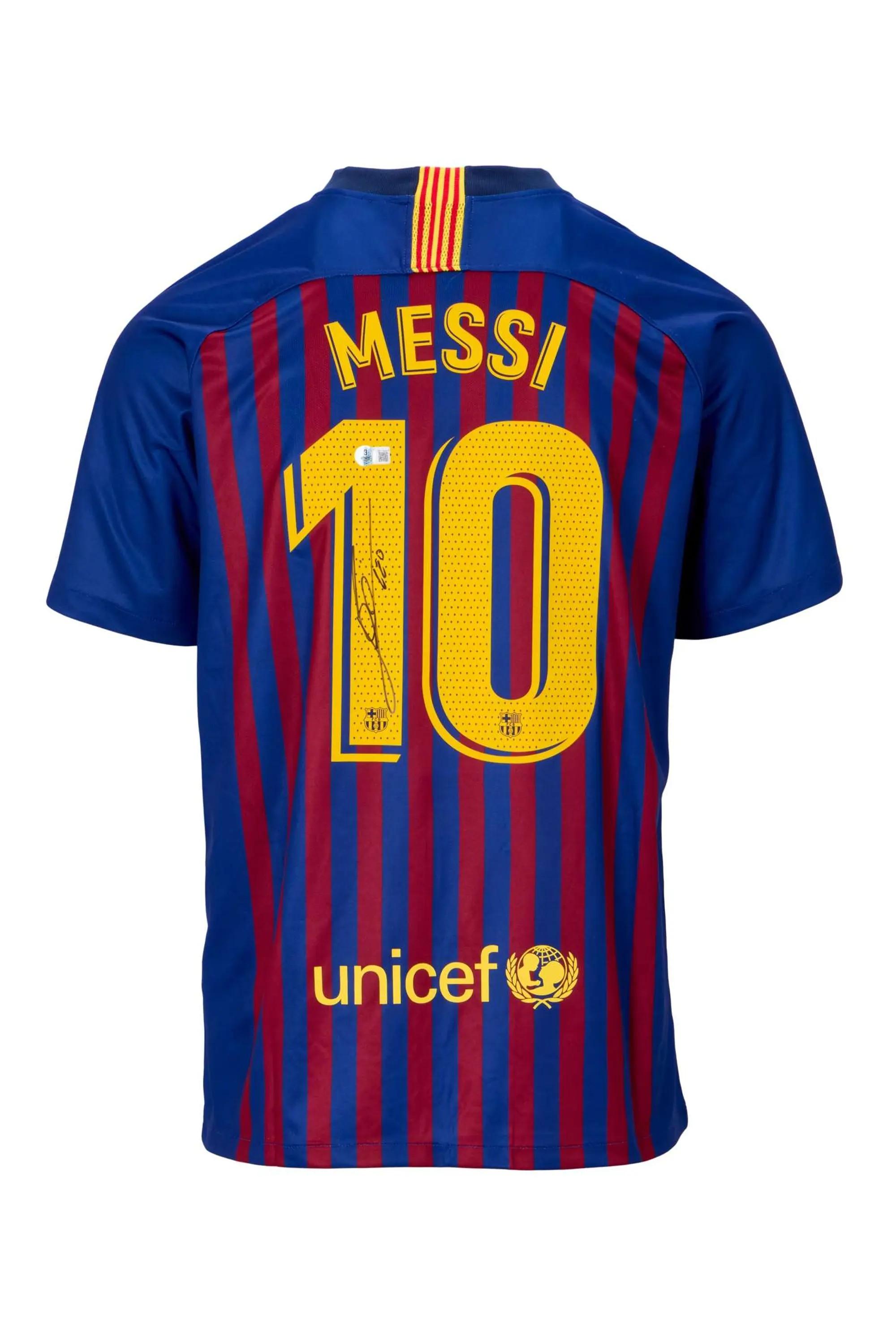 Lot #181  Lionel Messi Signed Barcelona Commemorative Jersey (Beckett)
