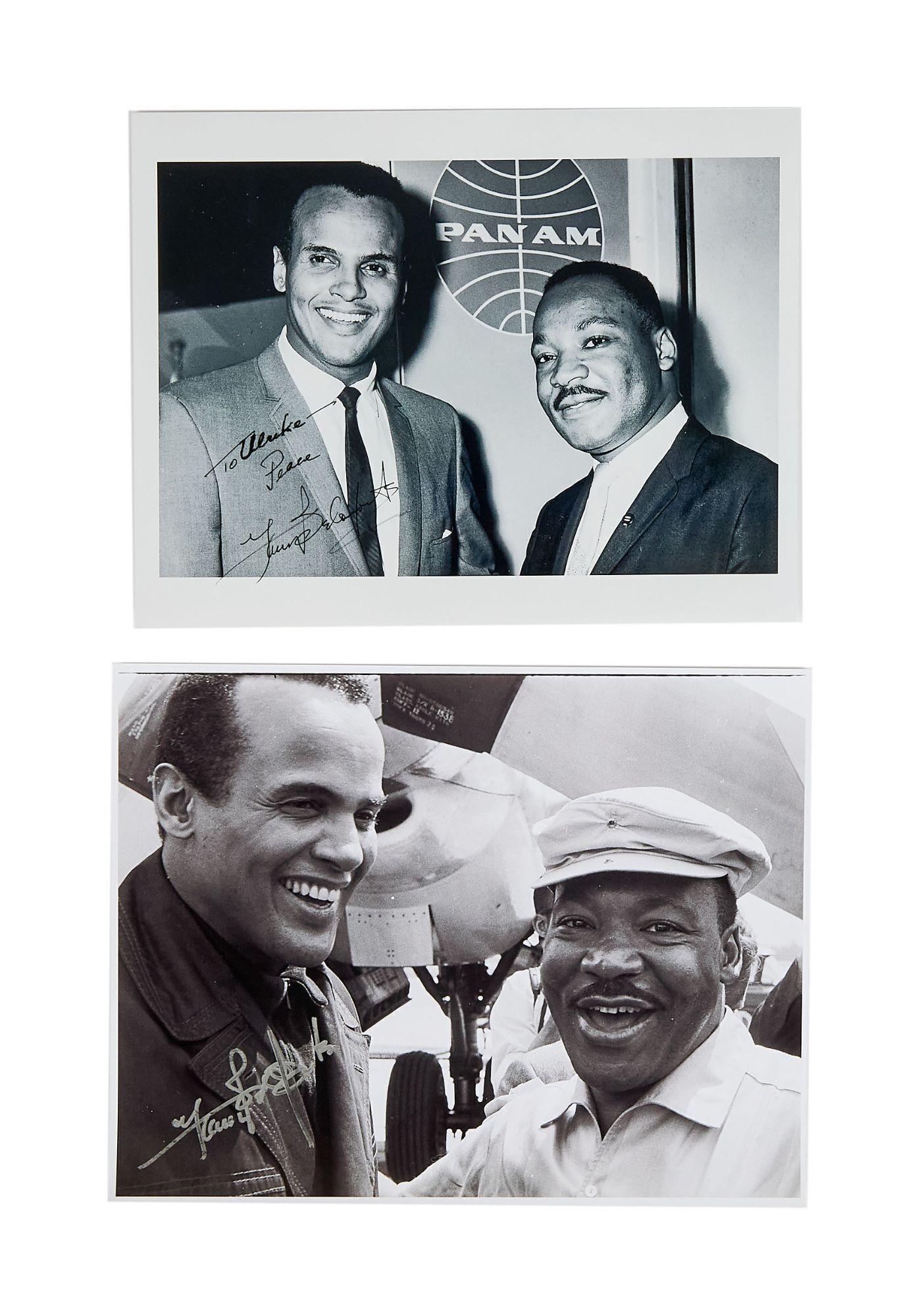 two black and white photographs of two men one of whom is signed by martin luther king jr.