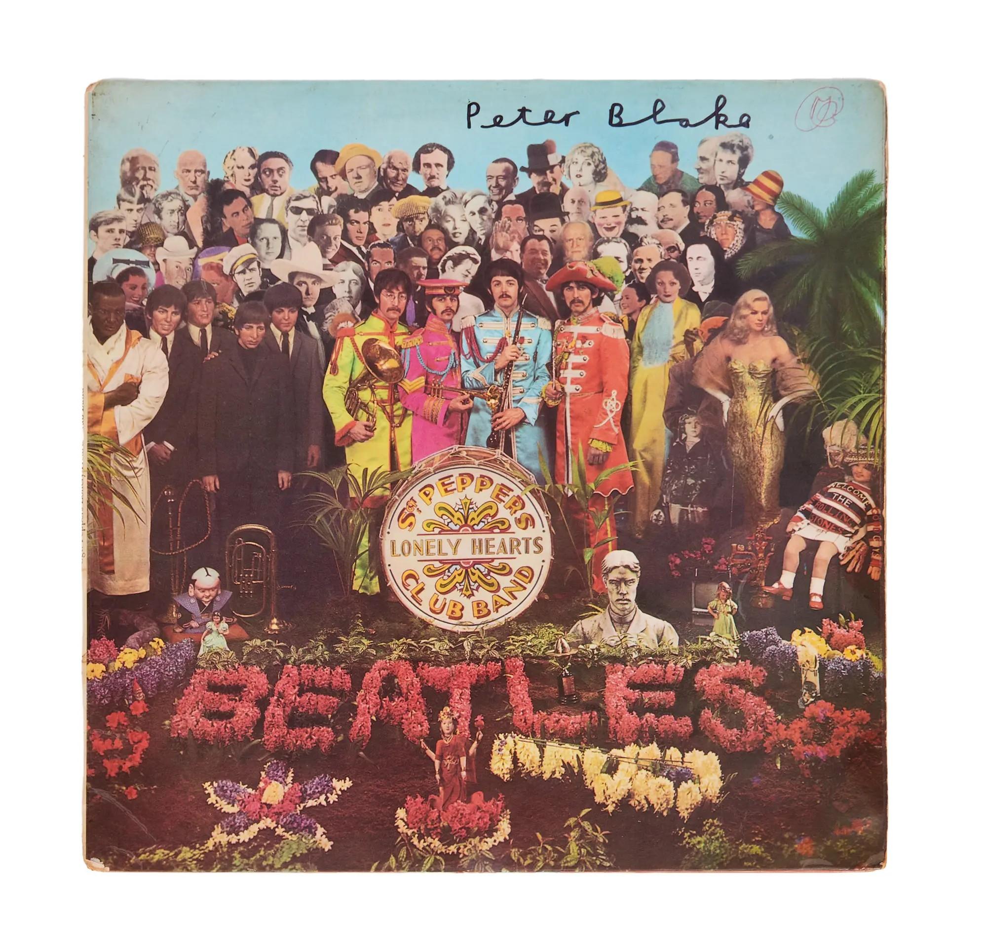 Lot #95. The Beatles | Sir Peter Blake Signed "Sgt Peppers Lonely Hearts Club Band" Record Album Cover (UK) Lot #95 The Beatles Sir Peter Blake Signed "Sgt Peppers Lonely Hearts Club Band" Record Album Cover (UK)