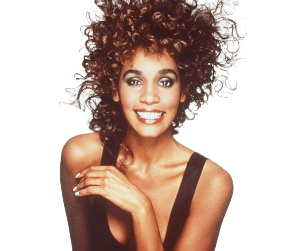 a photo of a woman with curly hair is credited to the estate of whitney e. houston
