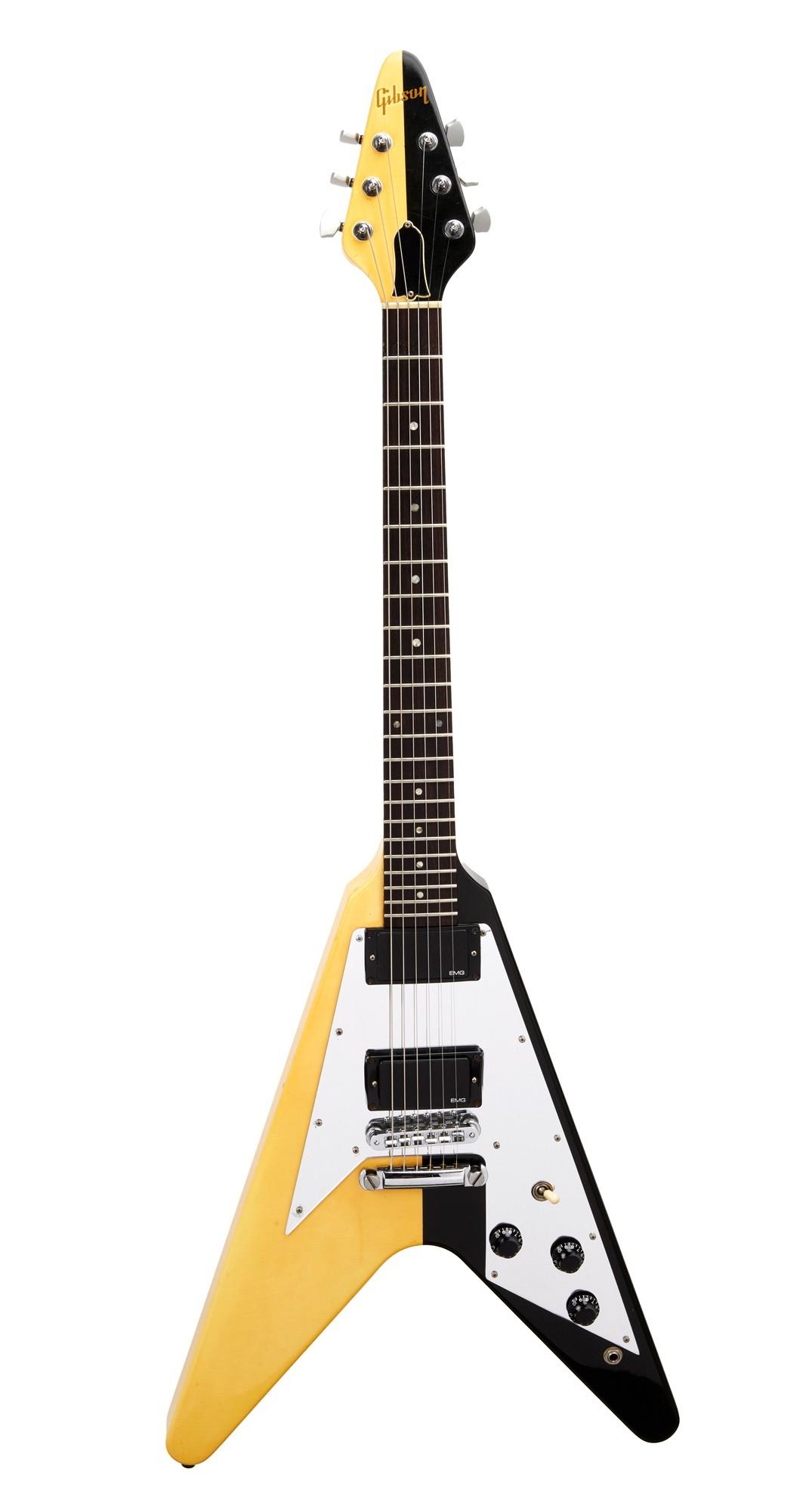 a yellow and black custom bass guitar