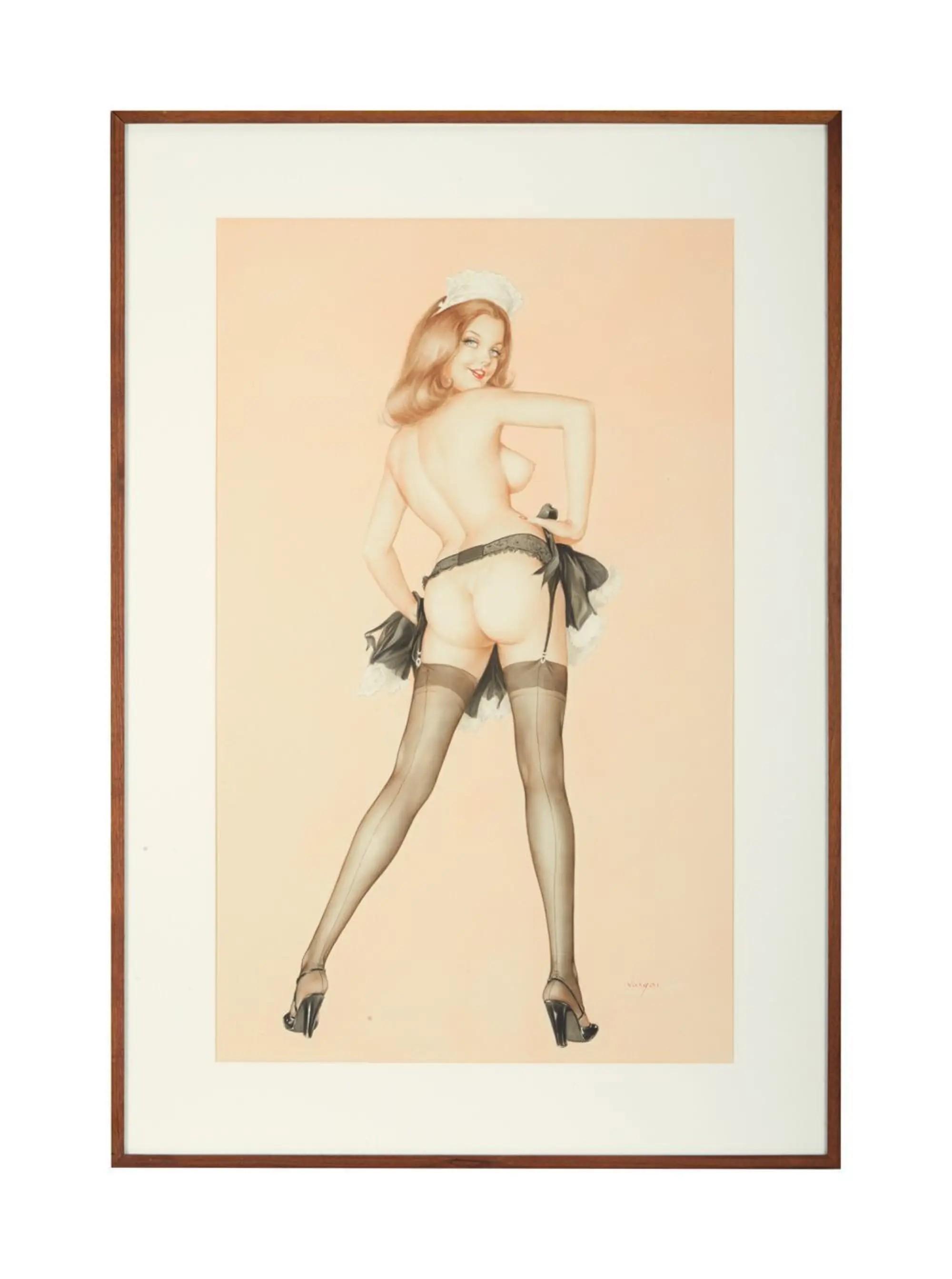 Playboy Alberto Vargas Girl Pinup April 1974 Watercolor Drawing