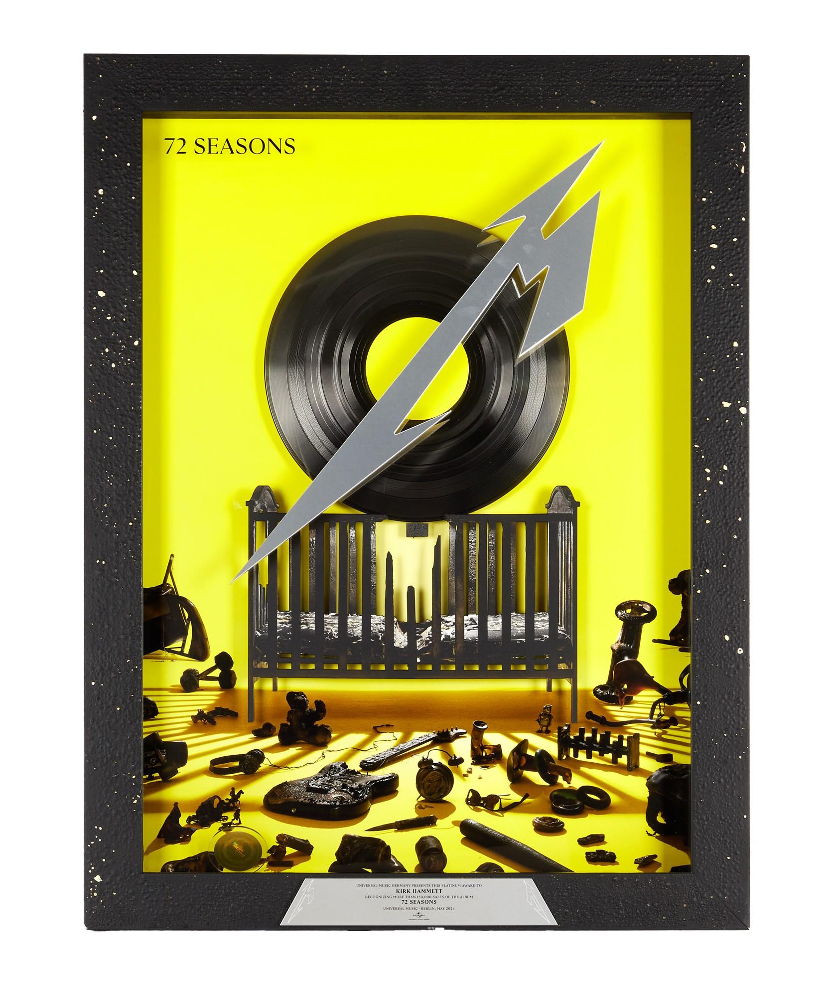 a yellow music plaque with the metallica logo