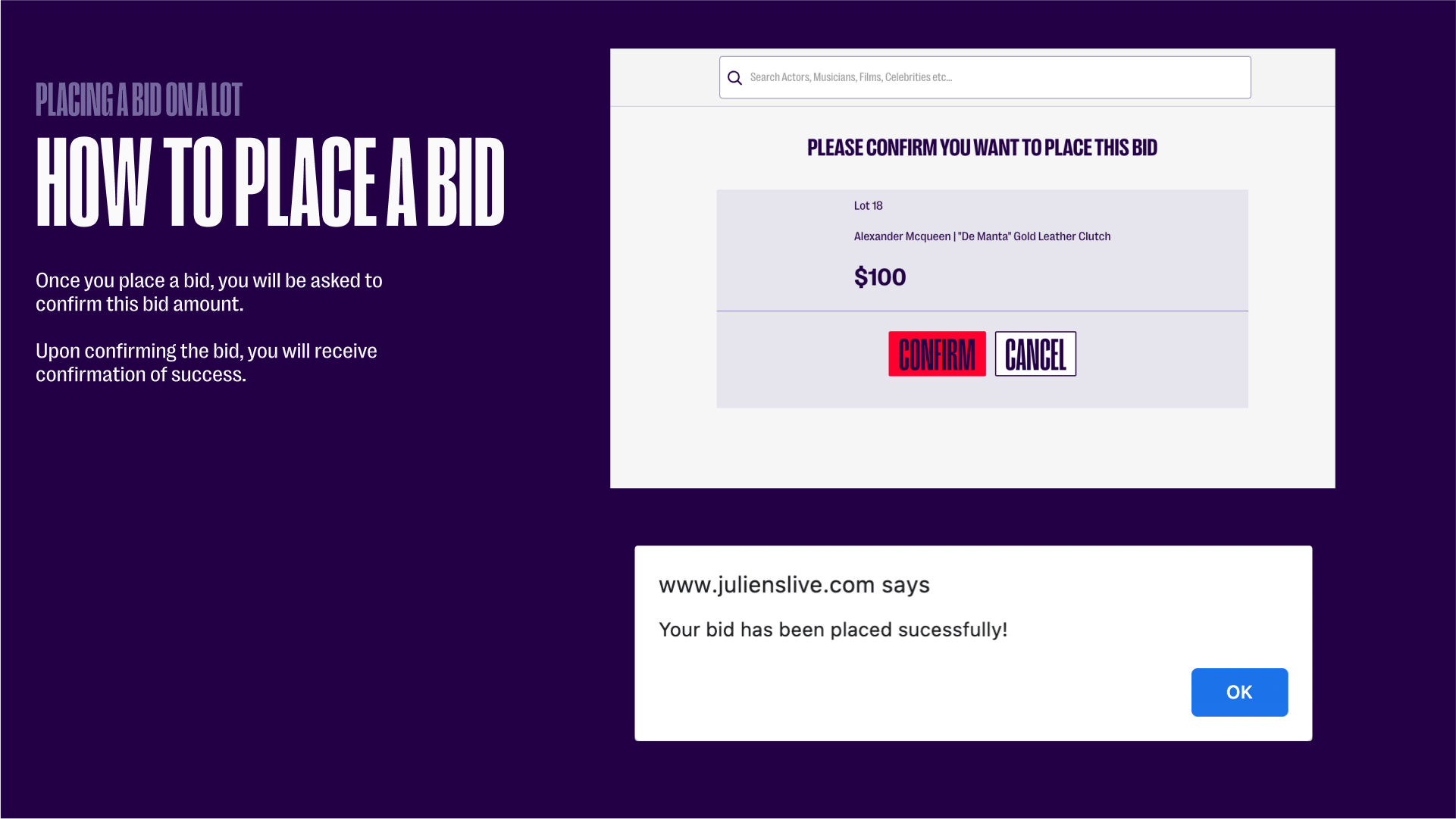 Confirming the bid you've placed