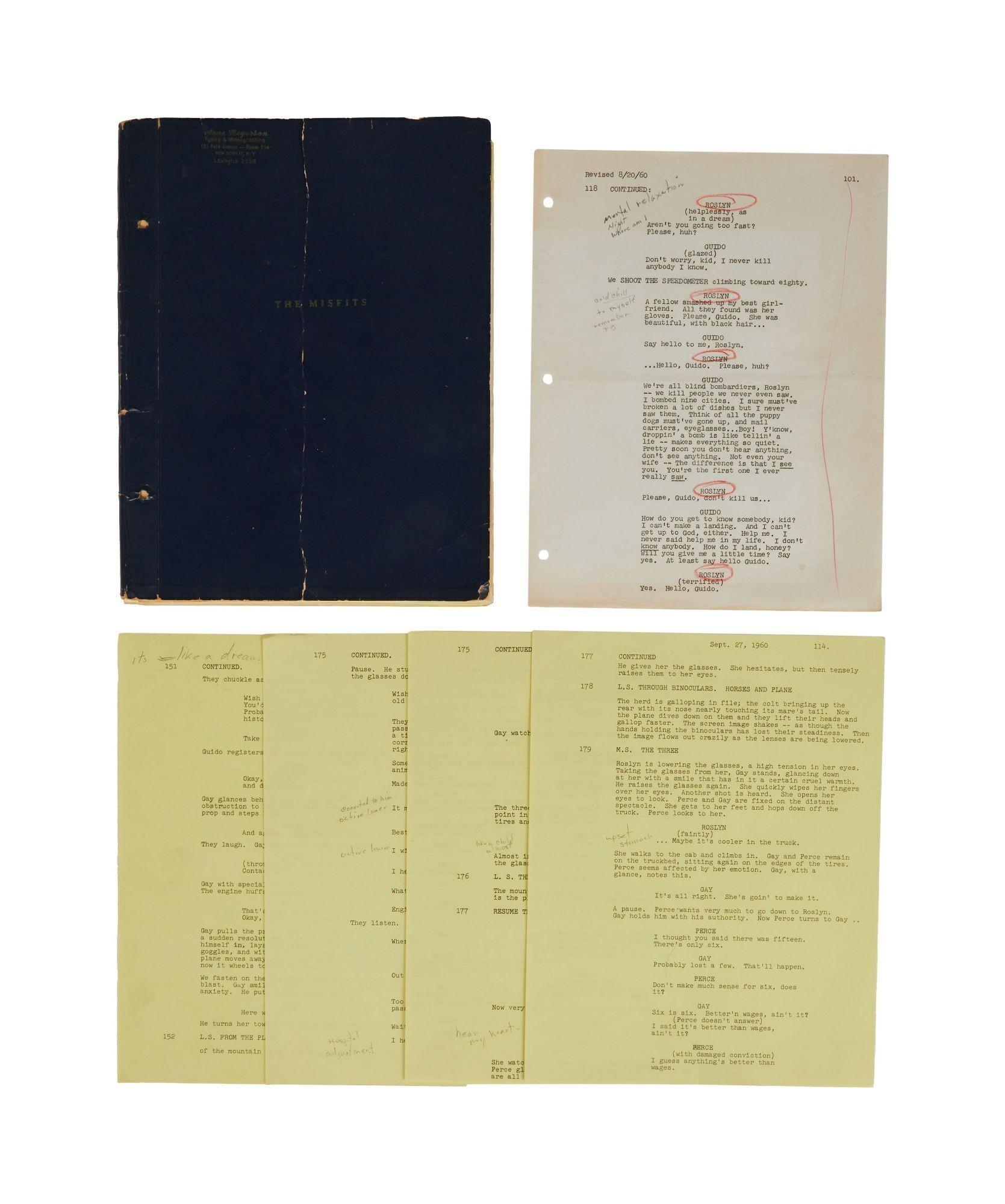 Lot #6. Marilyn Monroe | 1960 Annotated 'Script Change' Pages from The Misfits