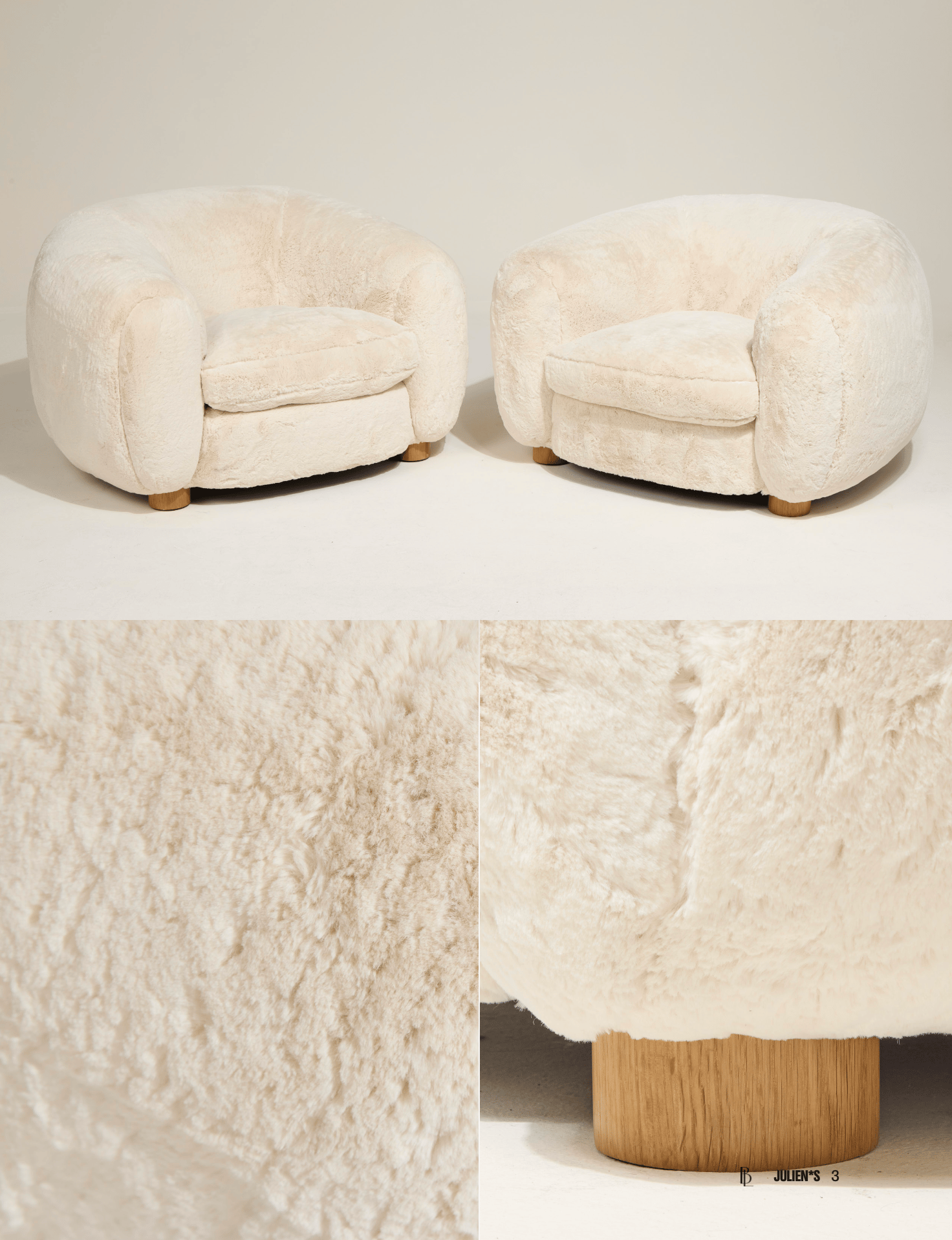 Pair of Modern Jean Royere Style Polar Bear Chairs Gwyneth Paltrow polar bear chairs