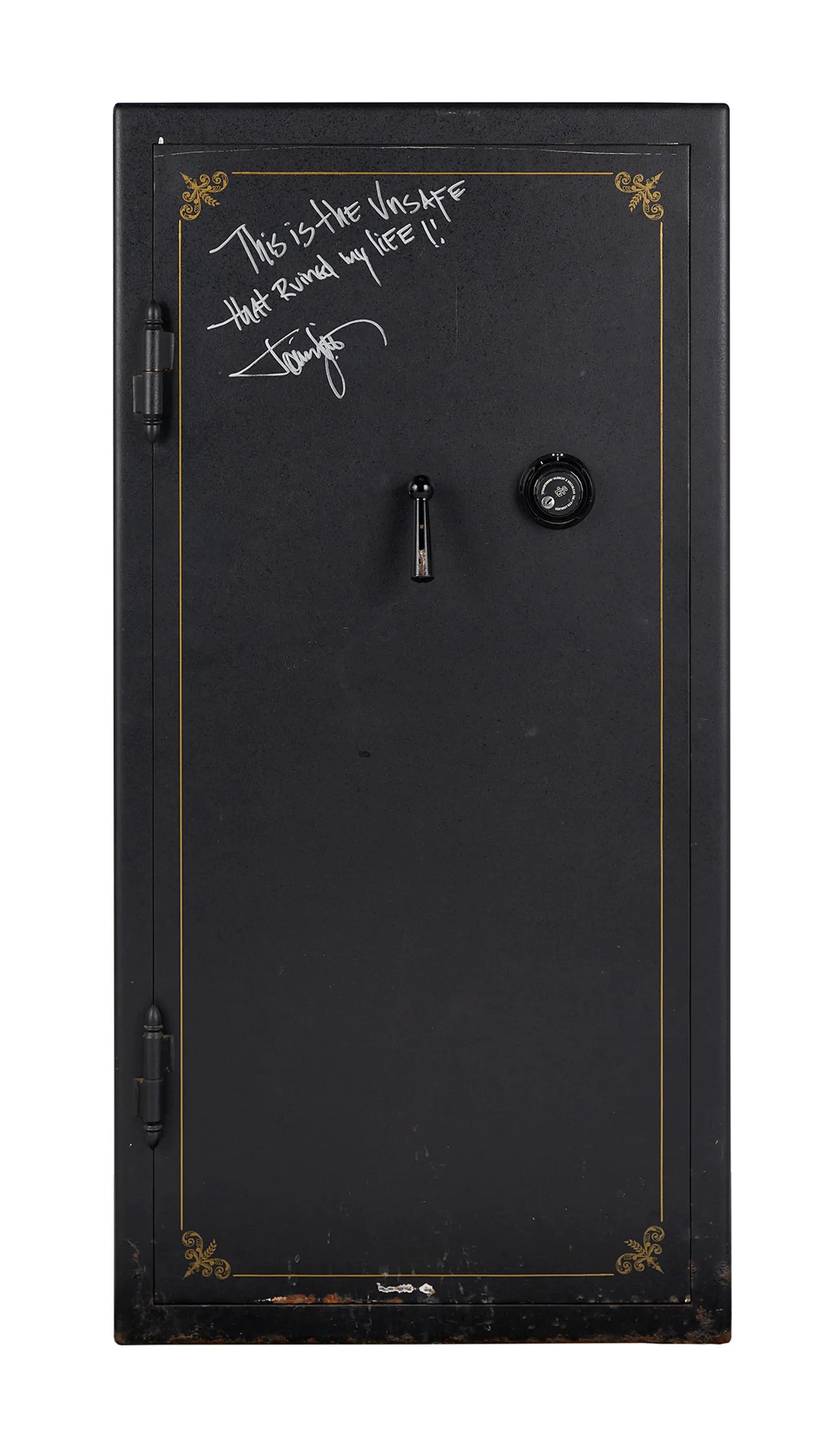 a picture showing the front of a black safe