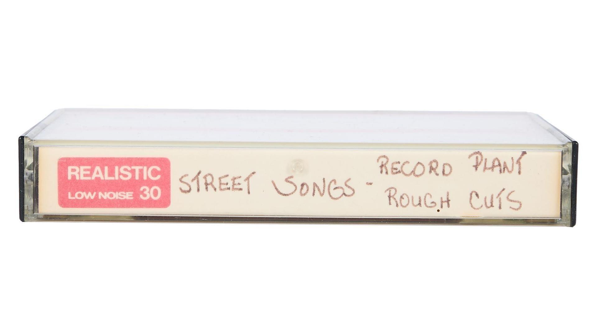 cassette tape case with street songs record plant rough cuts written on the spine