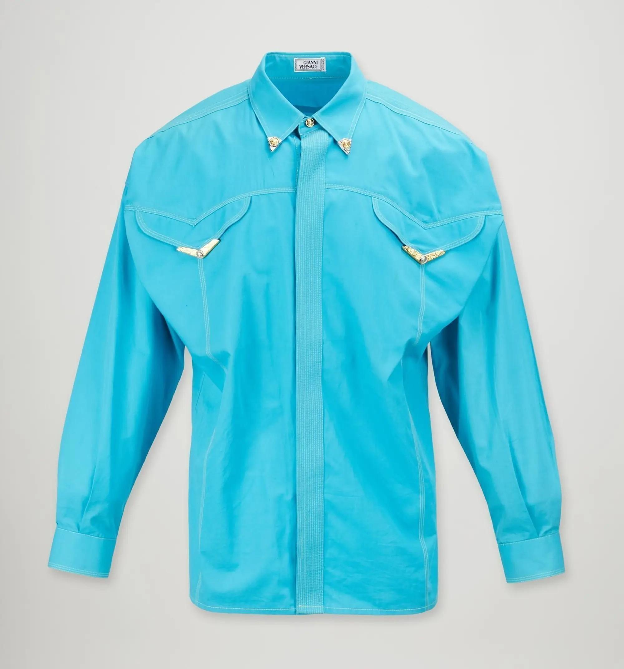 a bright blue dress shirt