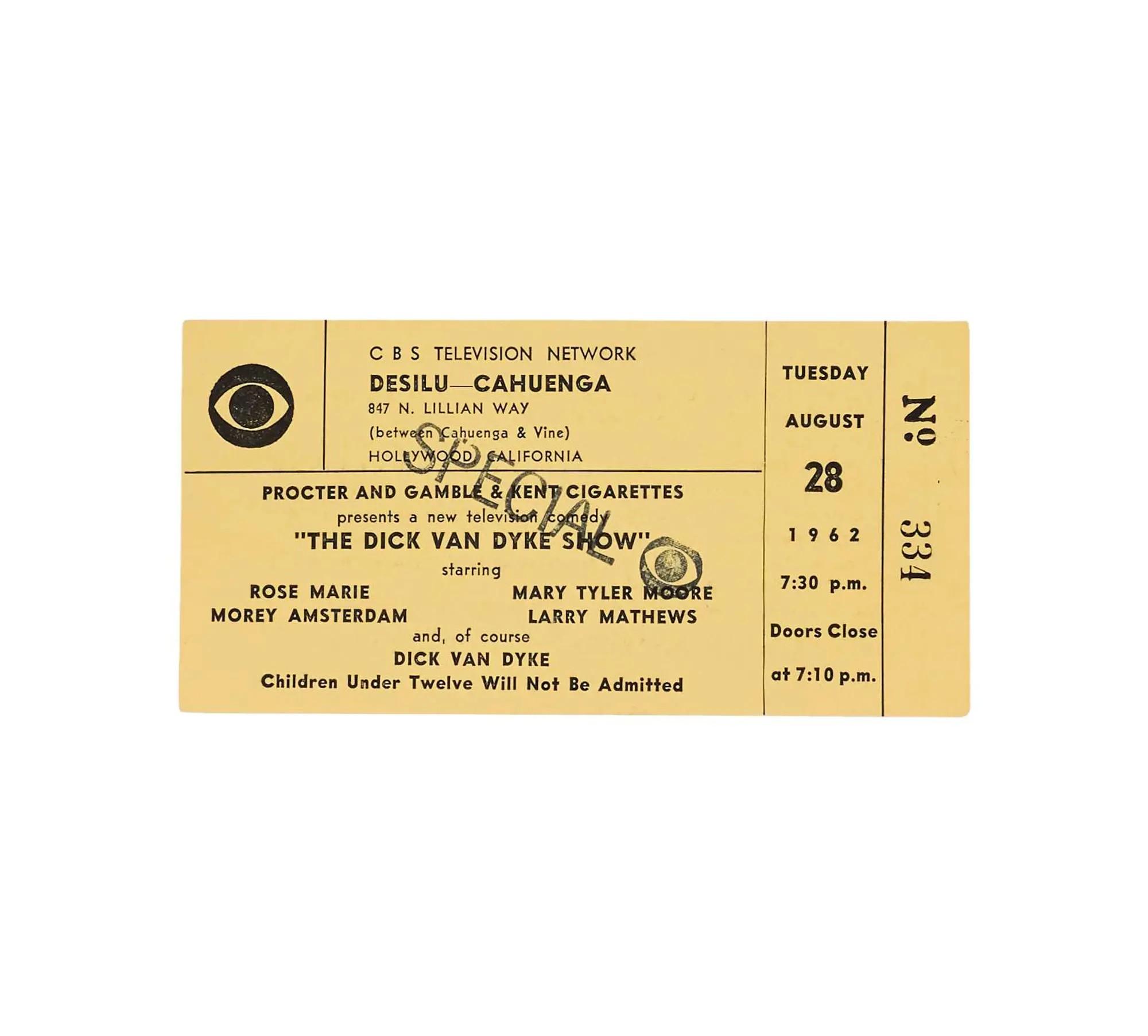 Lot #193 Dick Van Dyke 1962 “The Dick Van Dyke Show” “Attempted Marriage” Script and Unused Taping Ticket 2