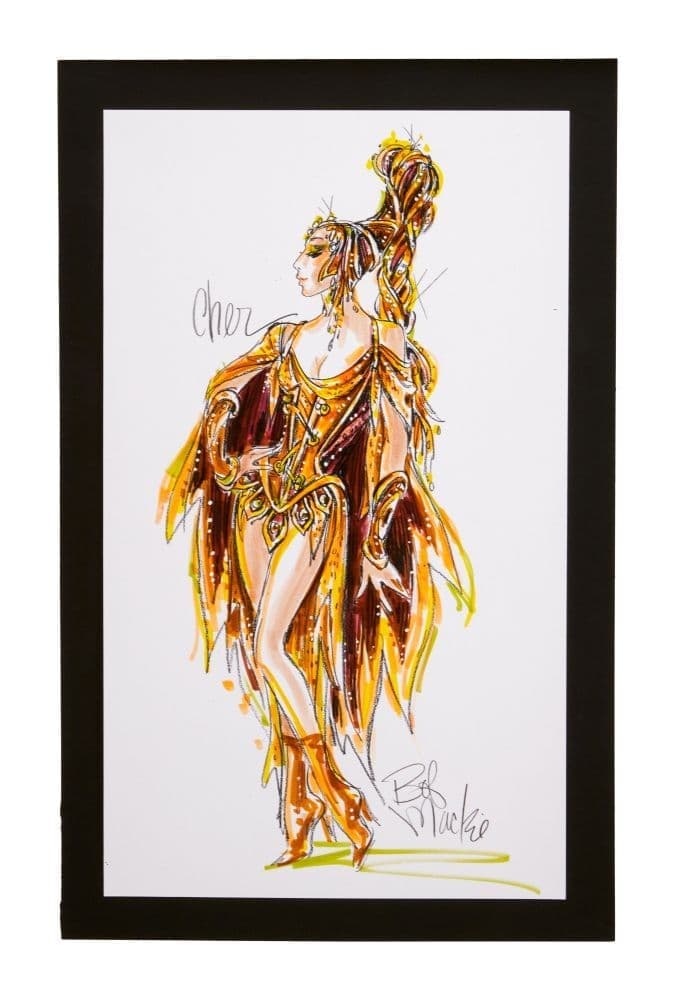 Lot #501. Cher | Caesars Palace 2008 Residency Bob Mackie Costume Sketch a colorful costume sketch