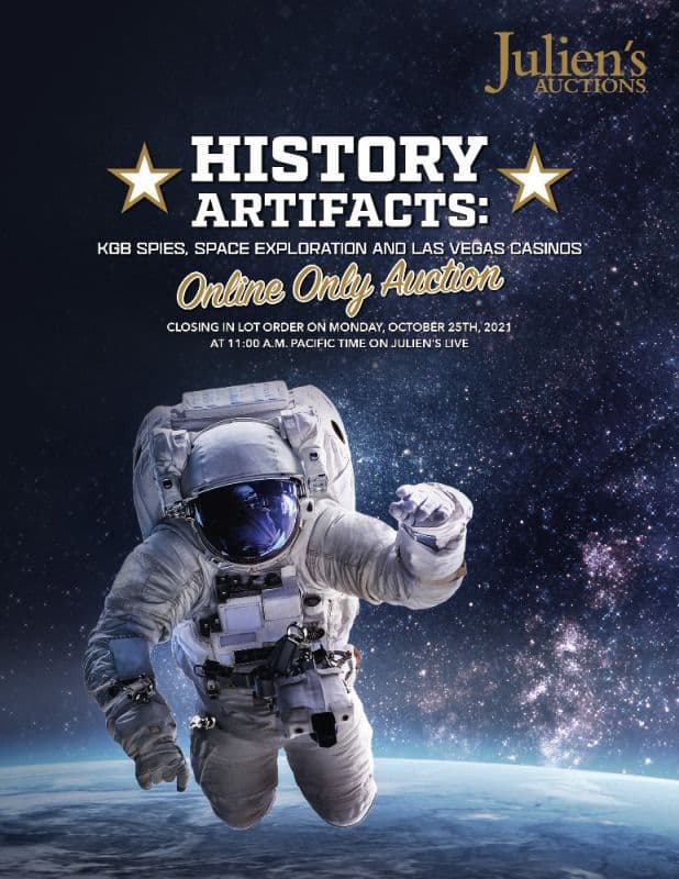 A poster for Julien's Auctions shows an astronaut in space