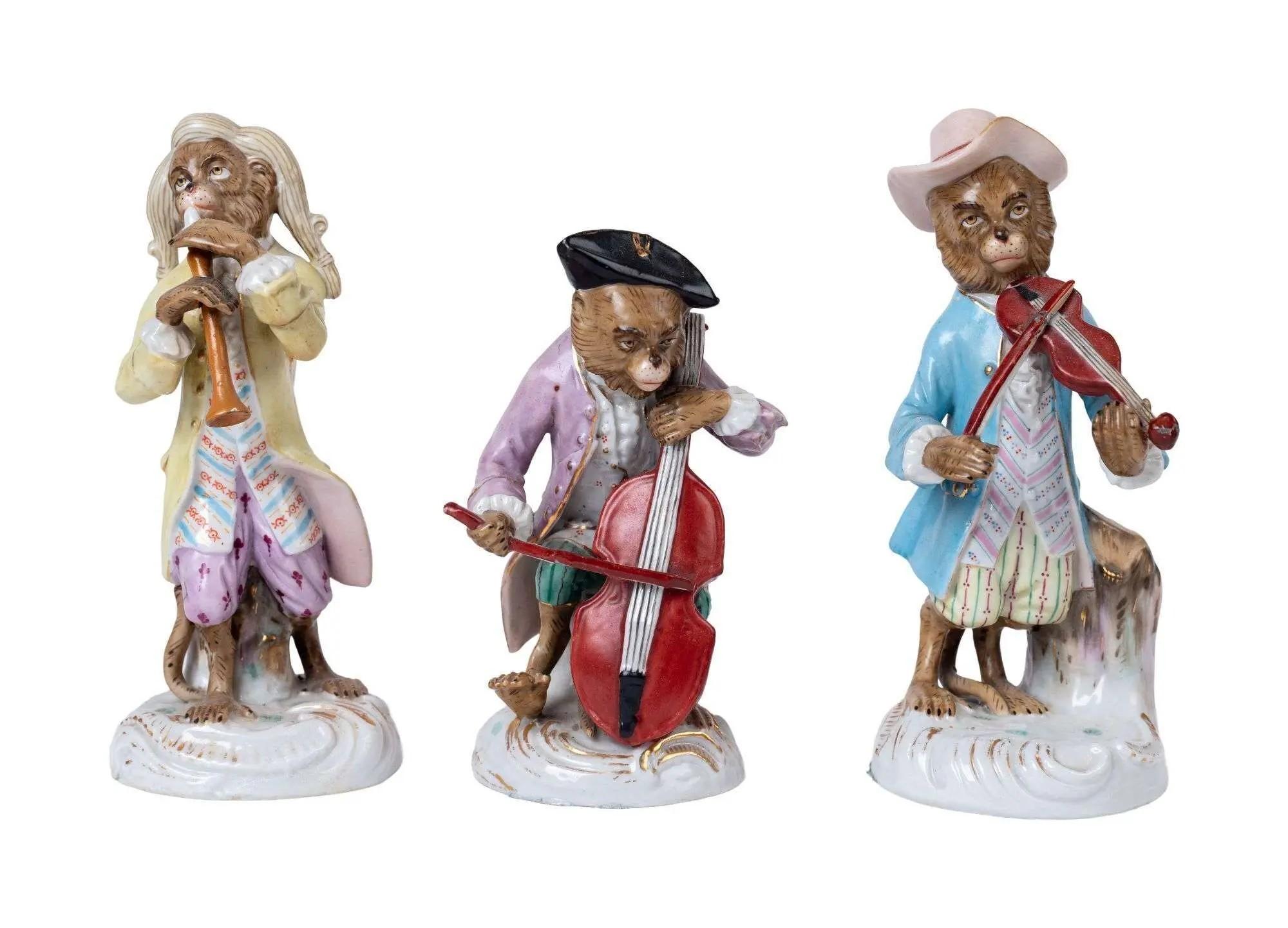 three meissen monkey band figurines from a set of 24