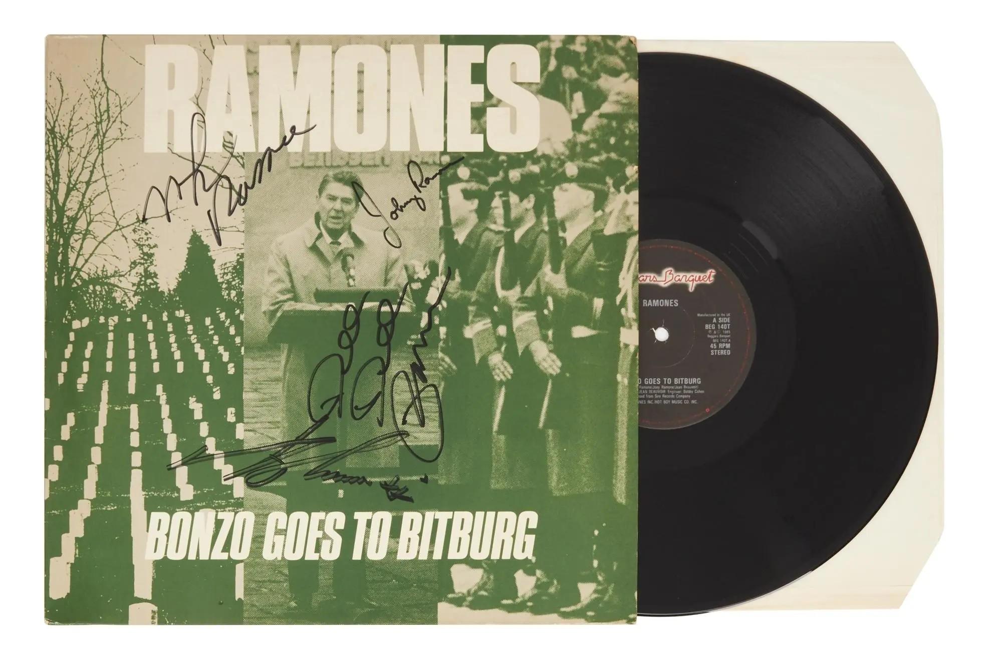 Lot #372. The Ramones | Band Signed "Bonzo Goes to Bitburg" Record Album Lot #372 The Ramones Band Signed "Bonzo Goes to Bitburg" Record Album