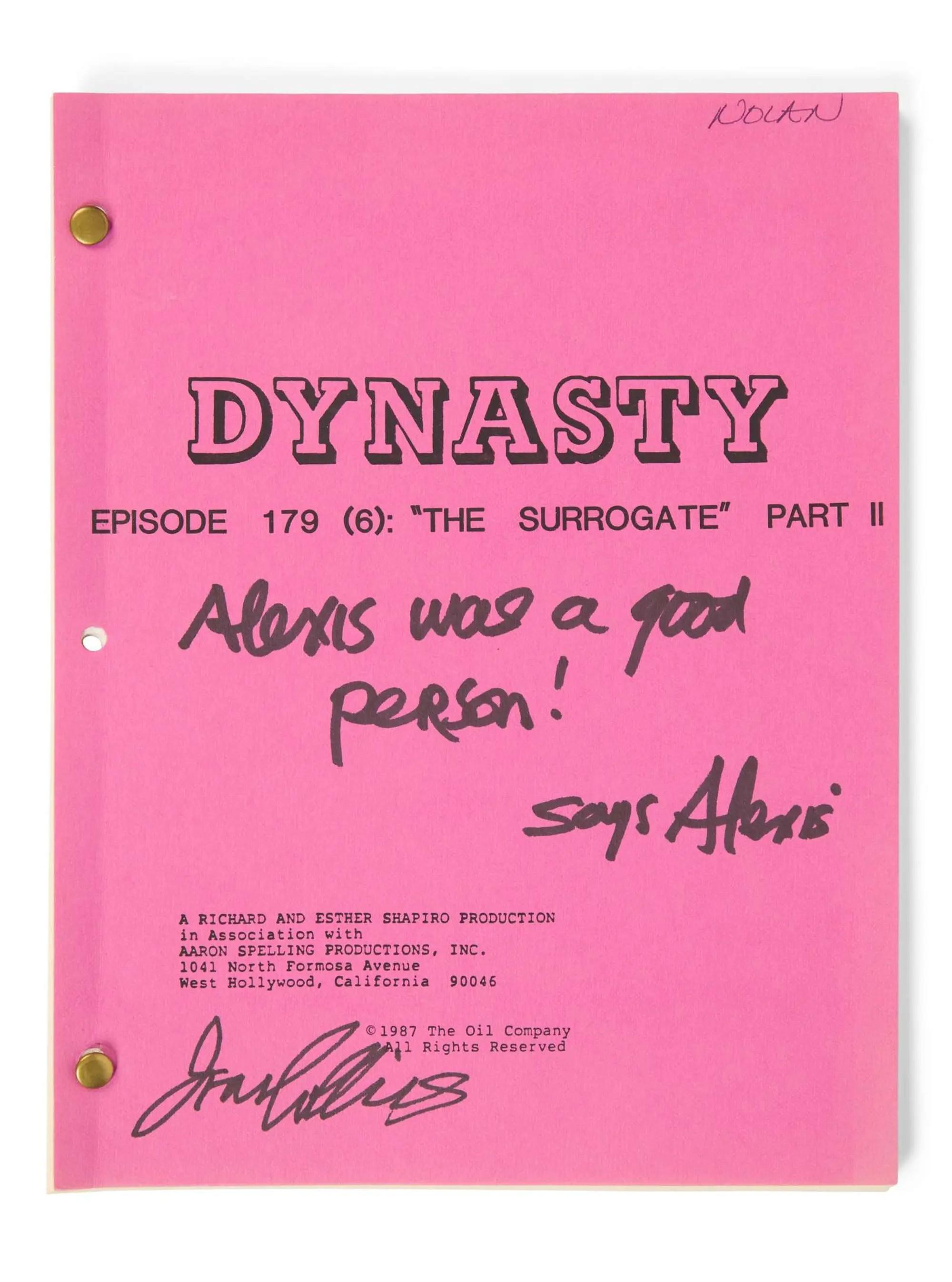 Lot #58  Joan Collins 1987 Signed and Inscribed "Dynasty" Script