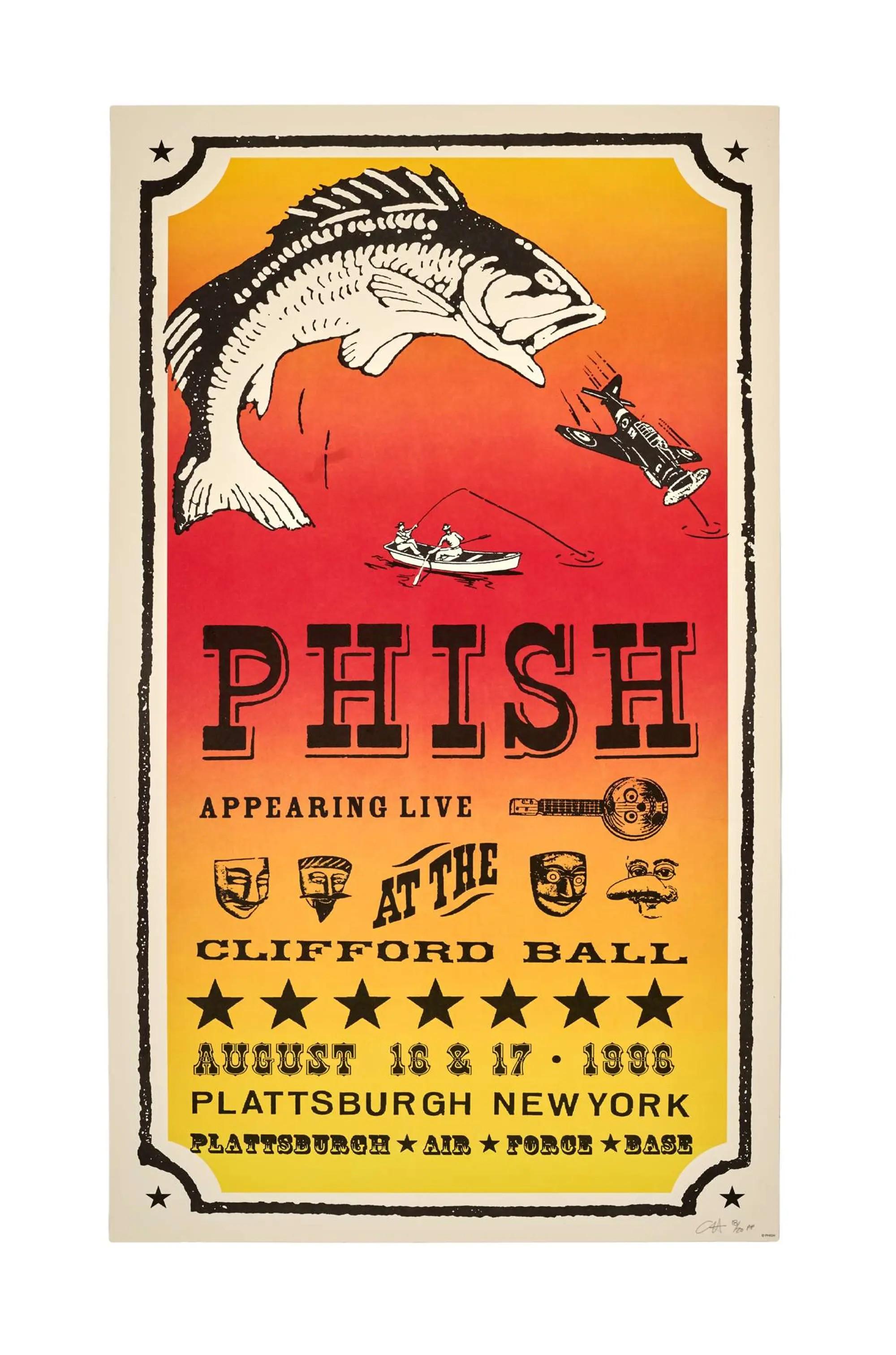 Lot #307  Phish 1996 Artist Signed Original Ames Bros Plattsburgh Air Force Base Concert Poster (AP)