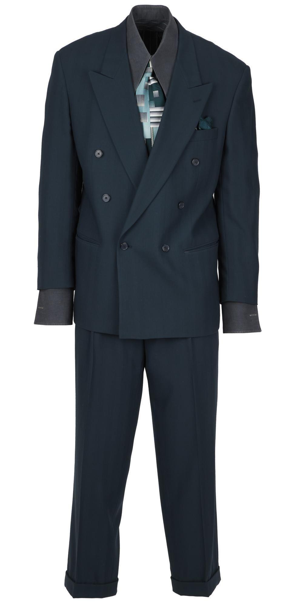 a dark charcoal colored suit
