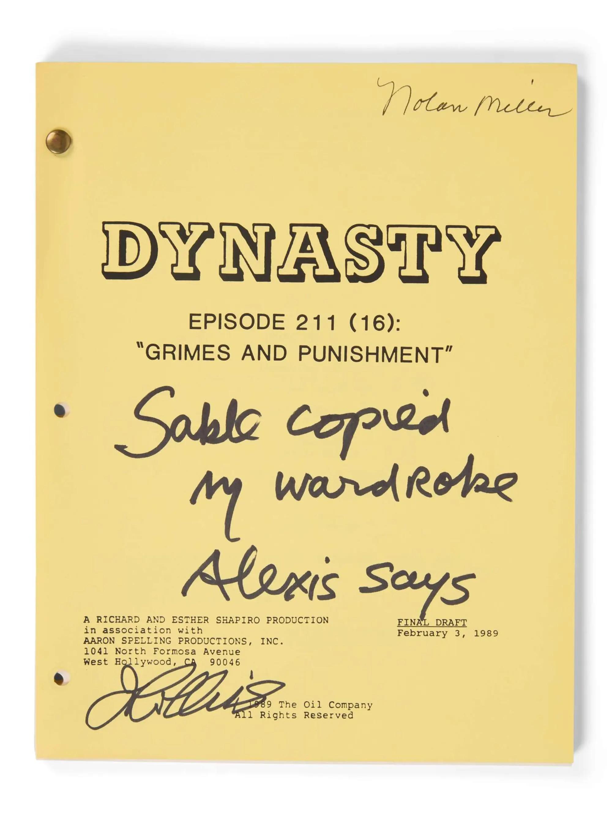 Lot #60  Joan Collins 1989 Signed and Inscribed “Dynasty” Script